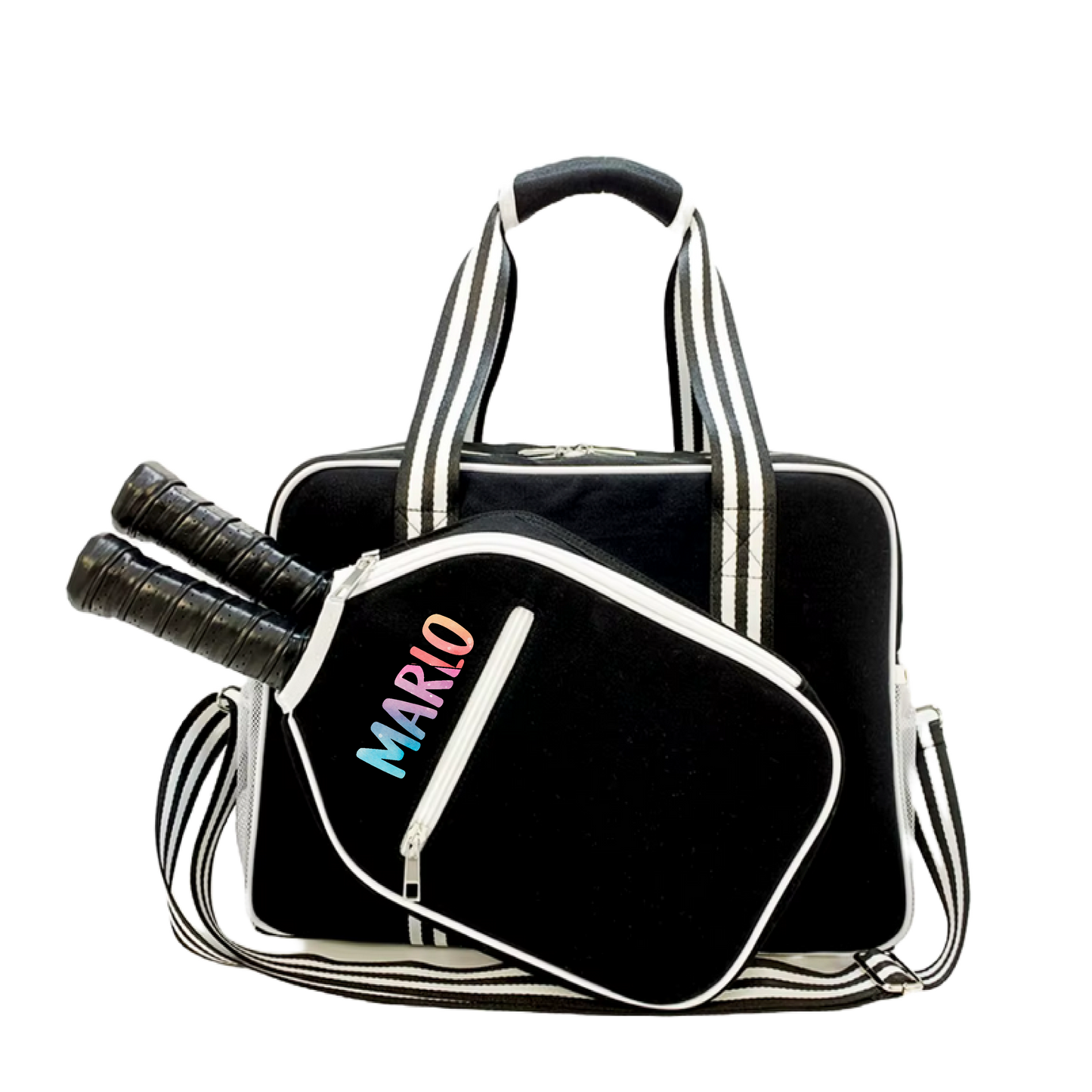 "Nightshade" Black with White Trim Pickleball Bag (Free Customization) | Pickleball Sports Bag | Medium Size Court Bag