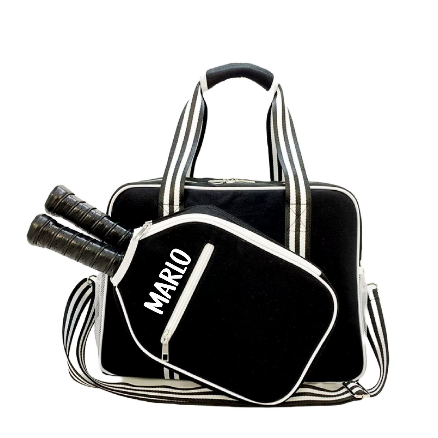 "Nightshade" Black with White Trim Pickleball Bag (Free Customization) | Pickleball Sports Bag | Medium Size Court Bag