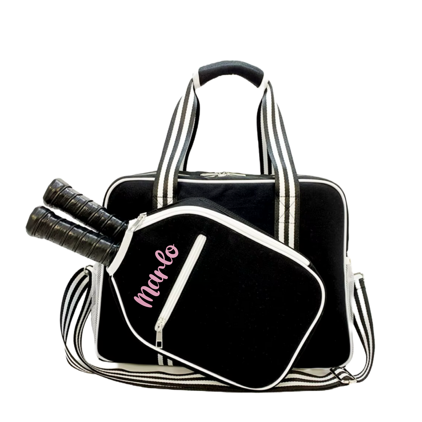 "Nightshade" Black with White Trim Pickleball Bag (Free Customization) | Pickleball Sports Bag | Medium Size Court Bag