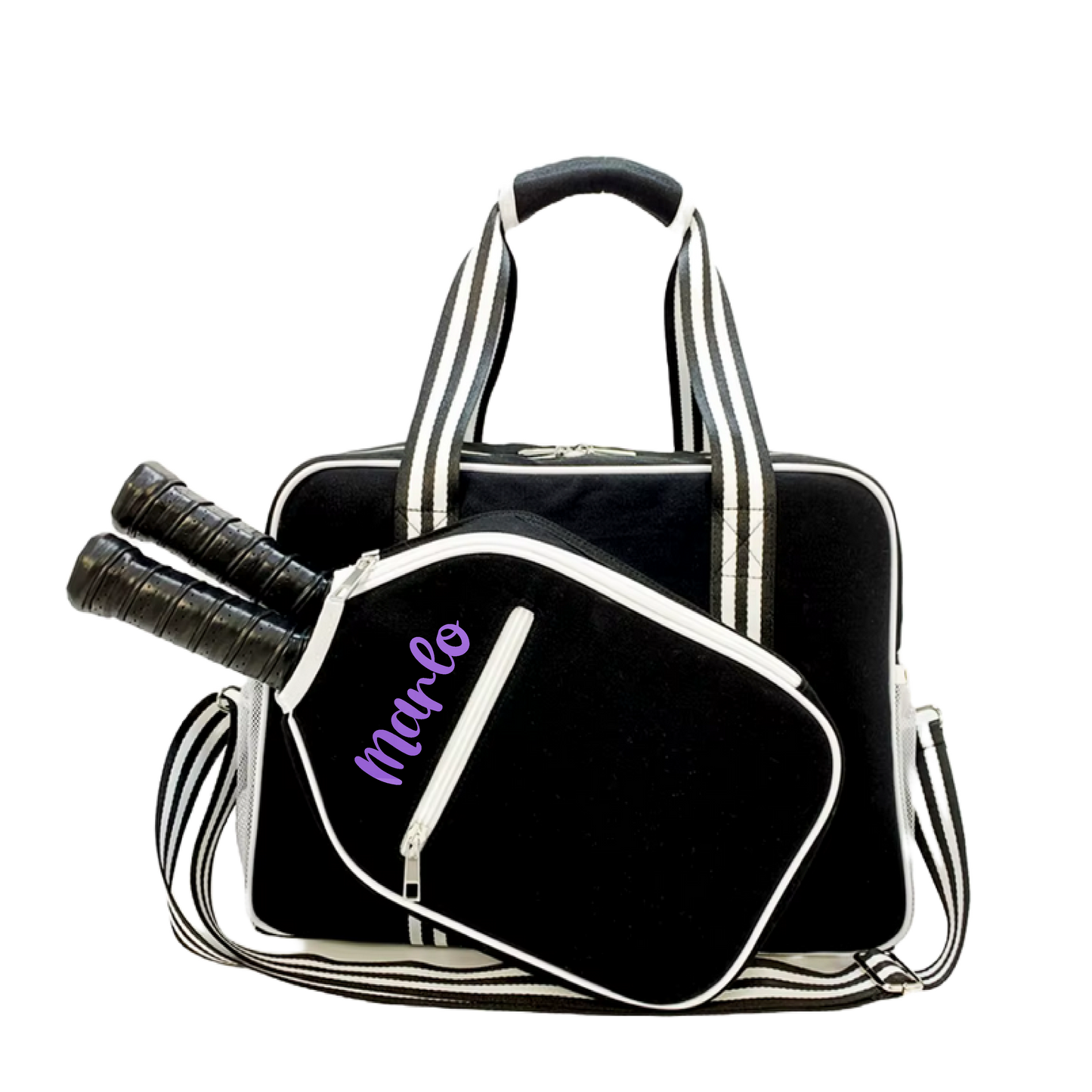 "Nightshade" Black with White Trim Pickleball Bag (Free Customization) | Pickleball Sports Bag | Medium Size Court Bag