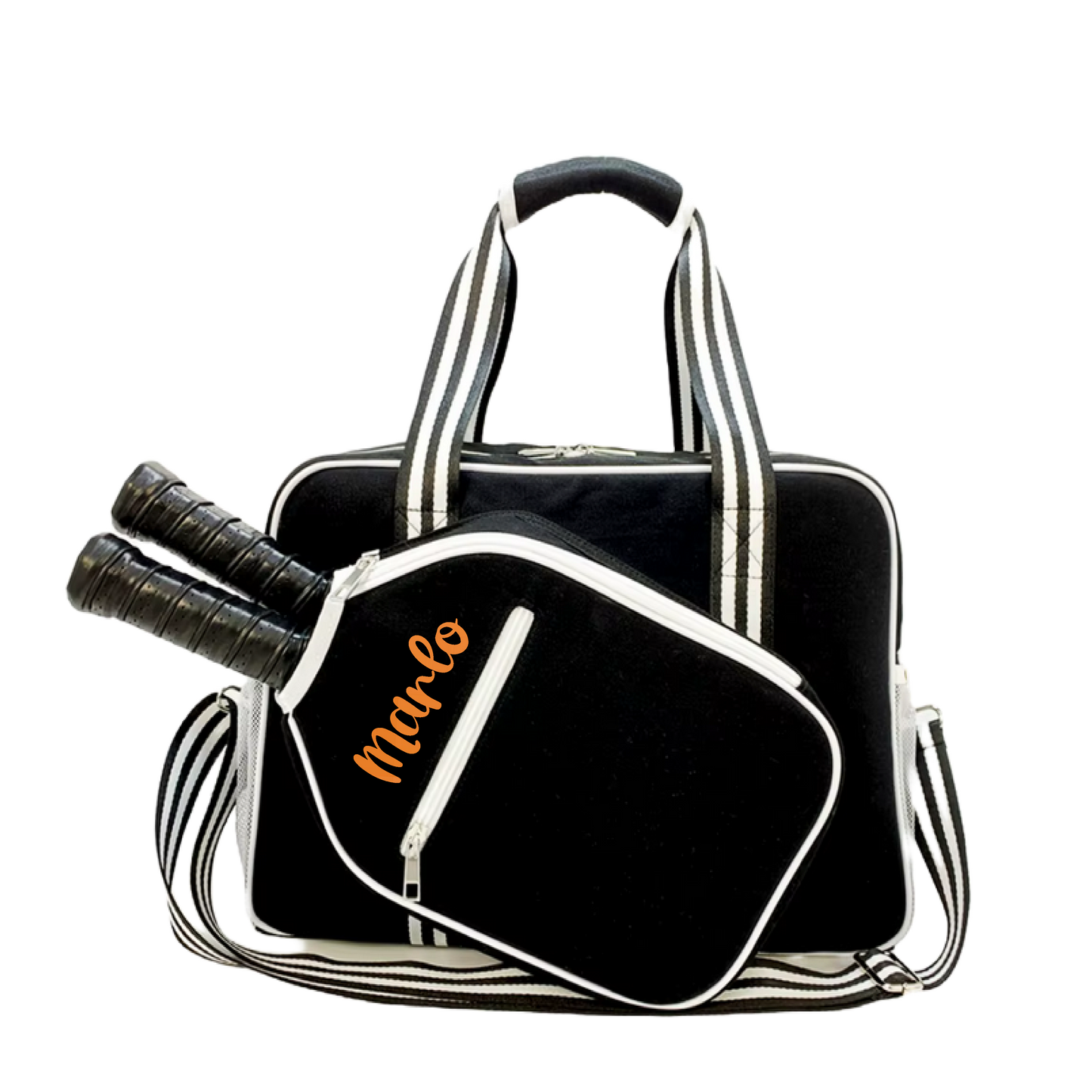 "Nightshade" Black with White Trim Pickleball Bag (Free Customization) | Pickleball Sports Bag | Medium Size Court Bag