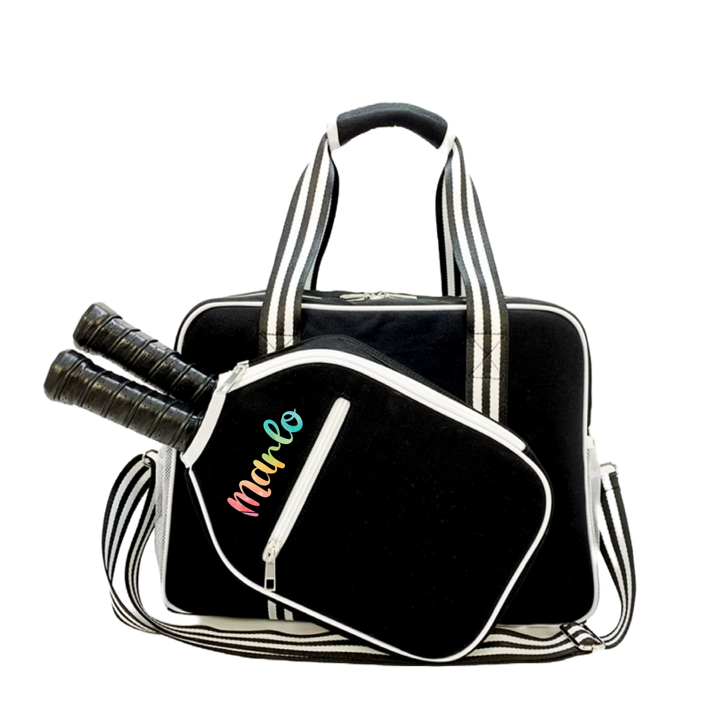 "Nightshade" Black with White Trim Pickleball Bag (Free Customization) | Pickleball Sports Bag | Medium Size Court Bag