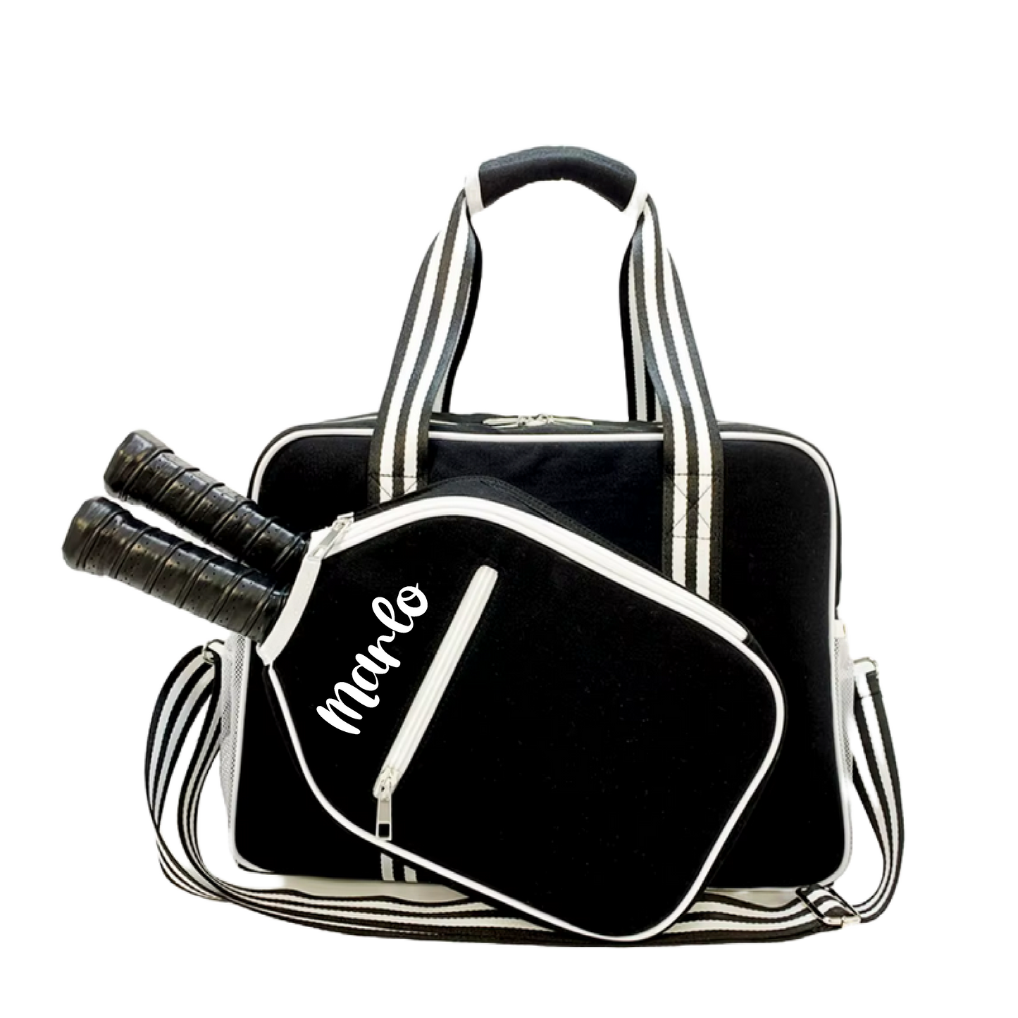 "Nightshade" Black with White Trim Pickleball Bag (Free Customization) | Pickleball Sports Bag | Medium Size Court Bag