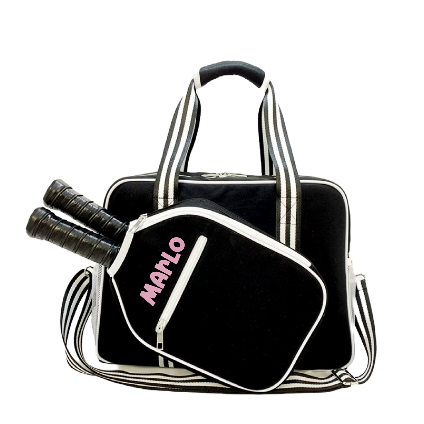 "Nightshade" Black with White Trim Pickleball Bag (Free Customization) | Pickleball Sports Bag | Medium Size Court Bag