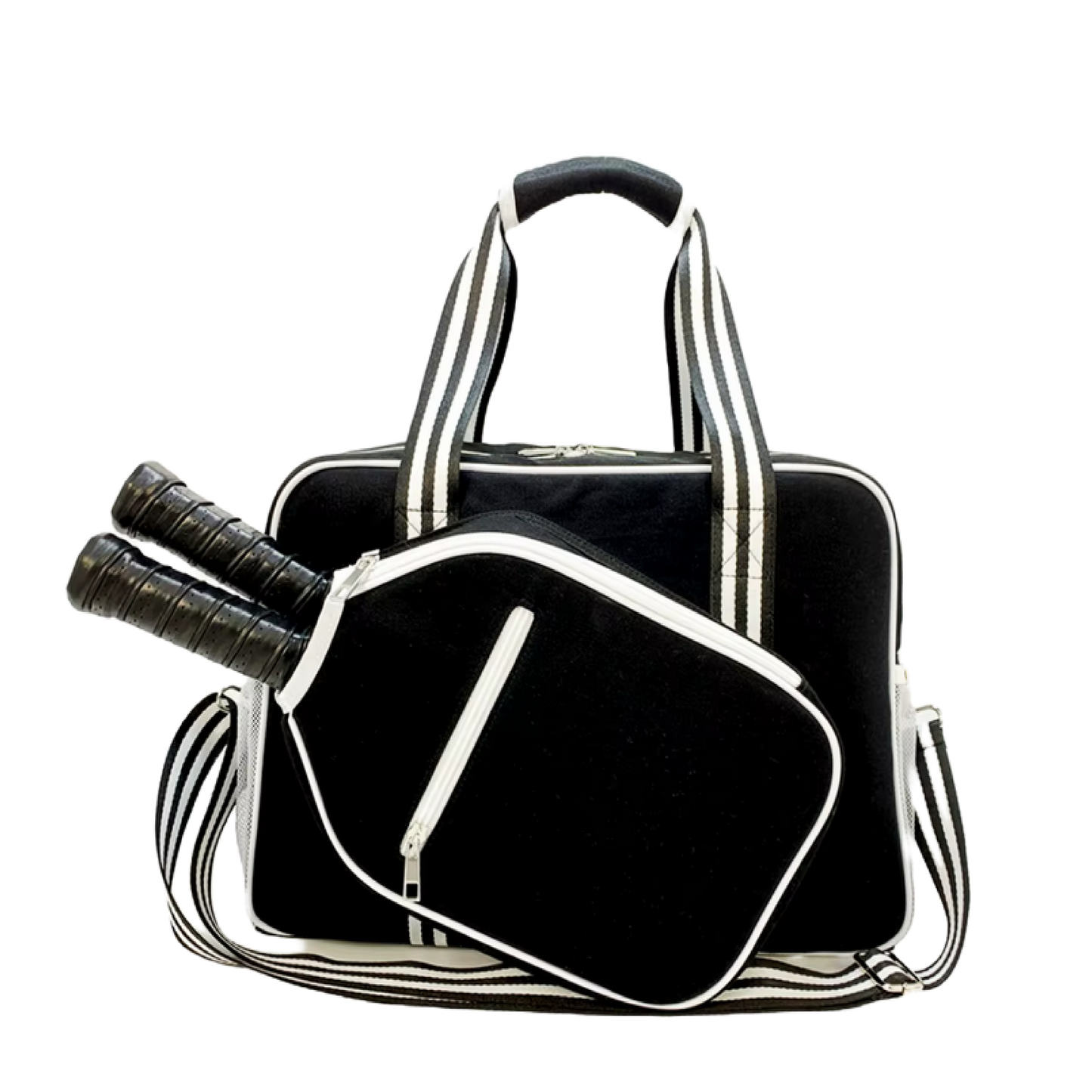 "Nightshade" Black with White Trim Pickleball Bag (Free Customization) | Pickleball Sports Bag | Medium Size Court Bag