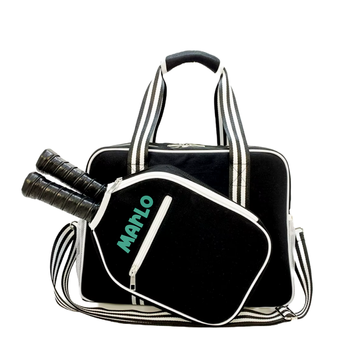 "Nightshade" Black with White Trim Pickleball Bag (Free Customization) | Pickleball Sports Bag | Medium Size Court Bag