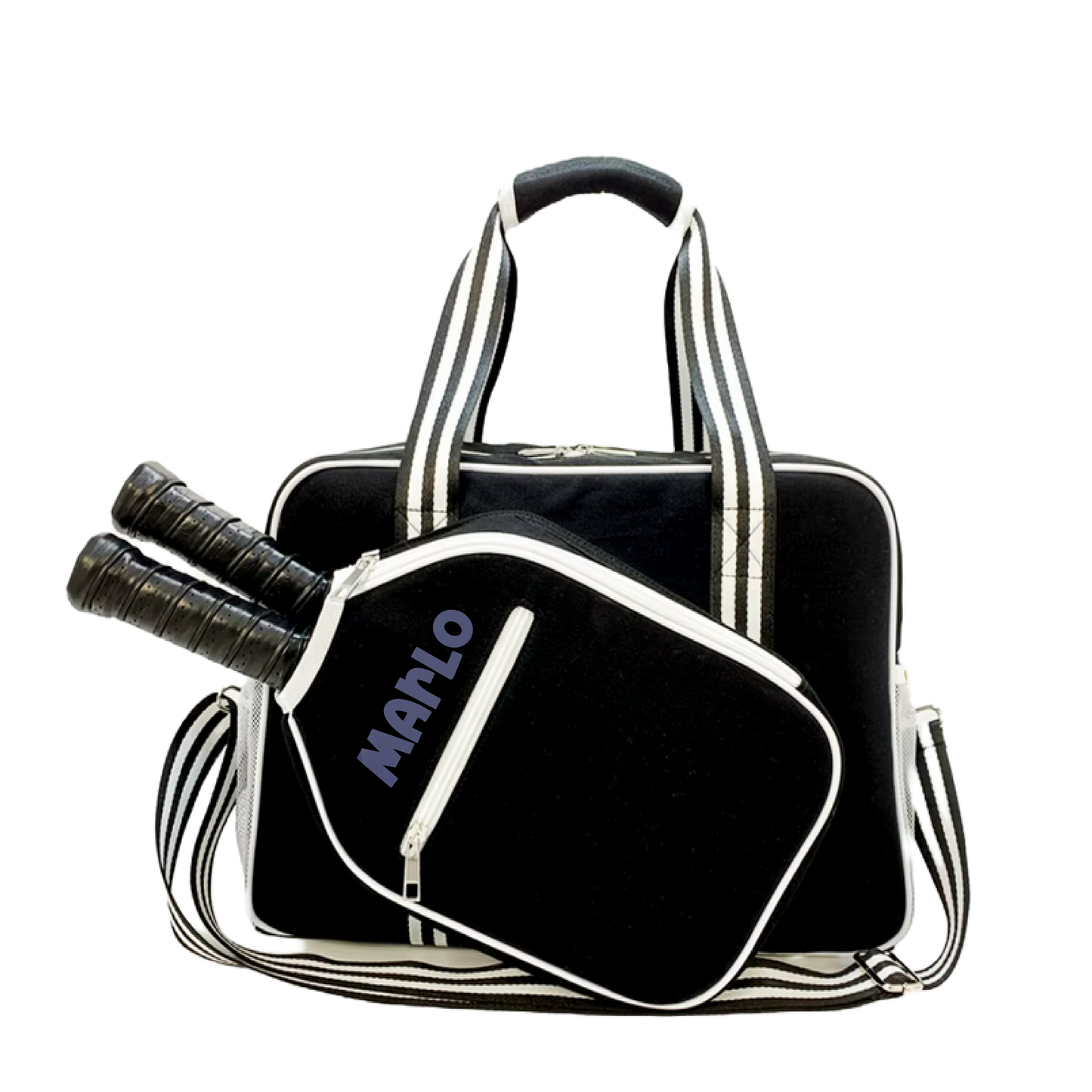 "Nightshade" Black with White Trim Pickleball Bag (Free Customization) | Pickleball Sports Bag | Medium Size Court Bag