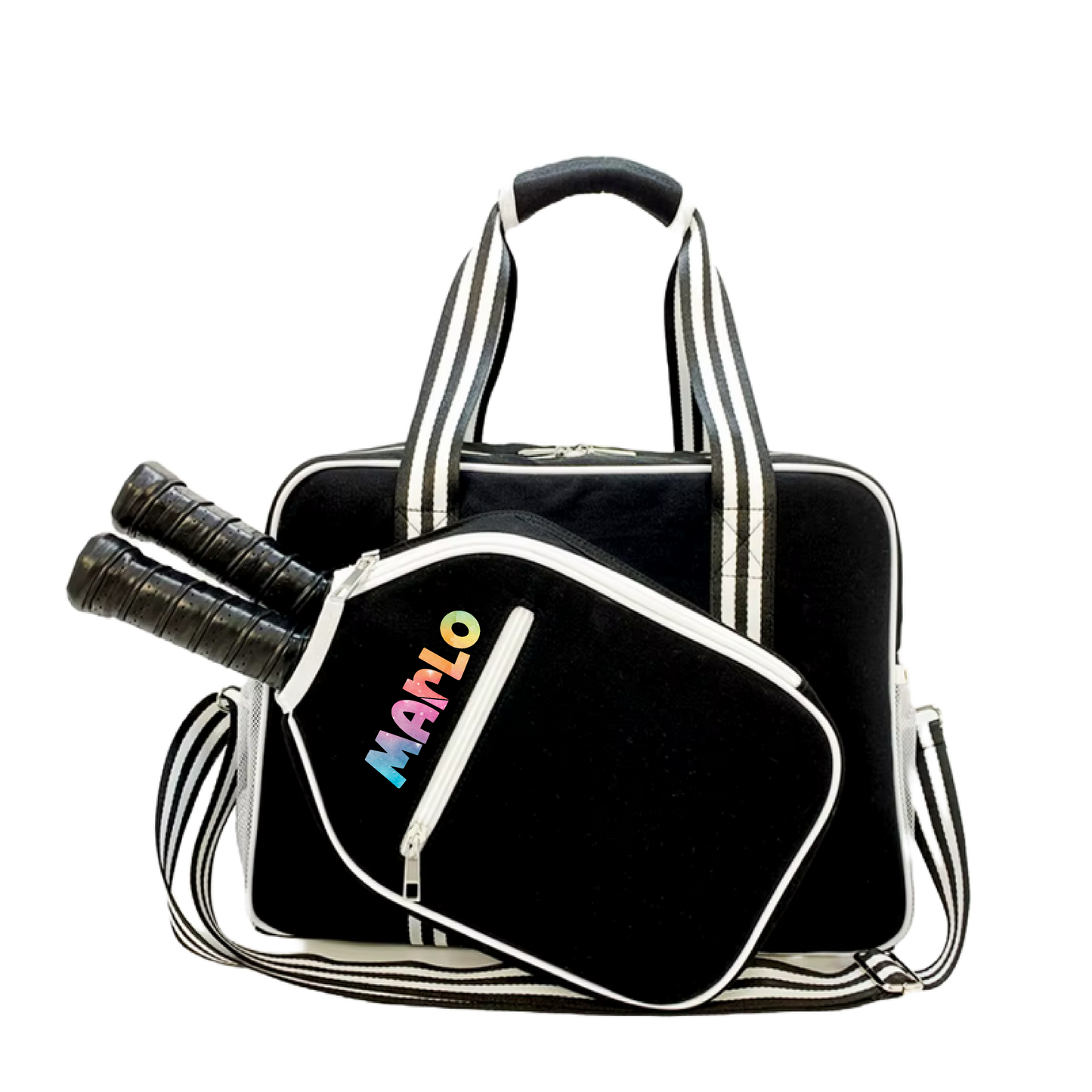 "Nightshade" Black with White Trim Pickleball Bag (Free Customization) | Pickleball Sports Bag | Medium Size Court Bag