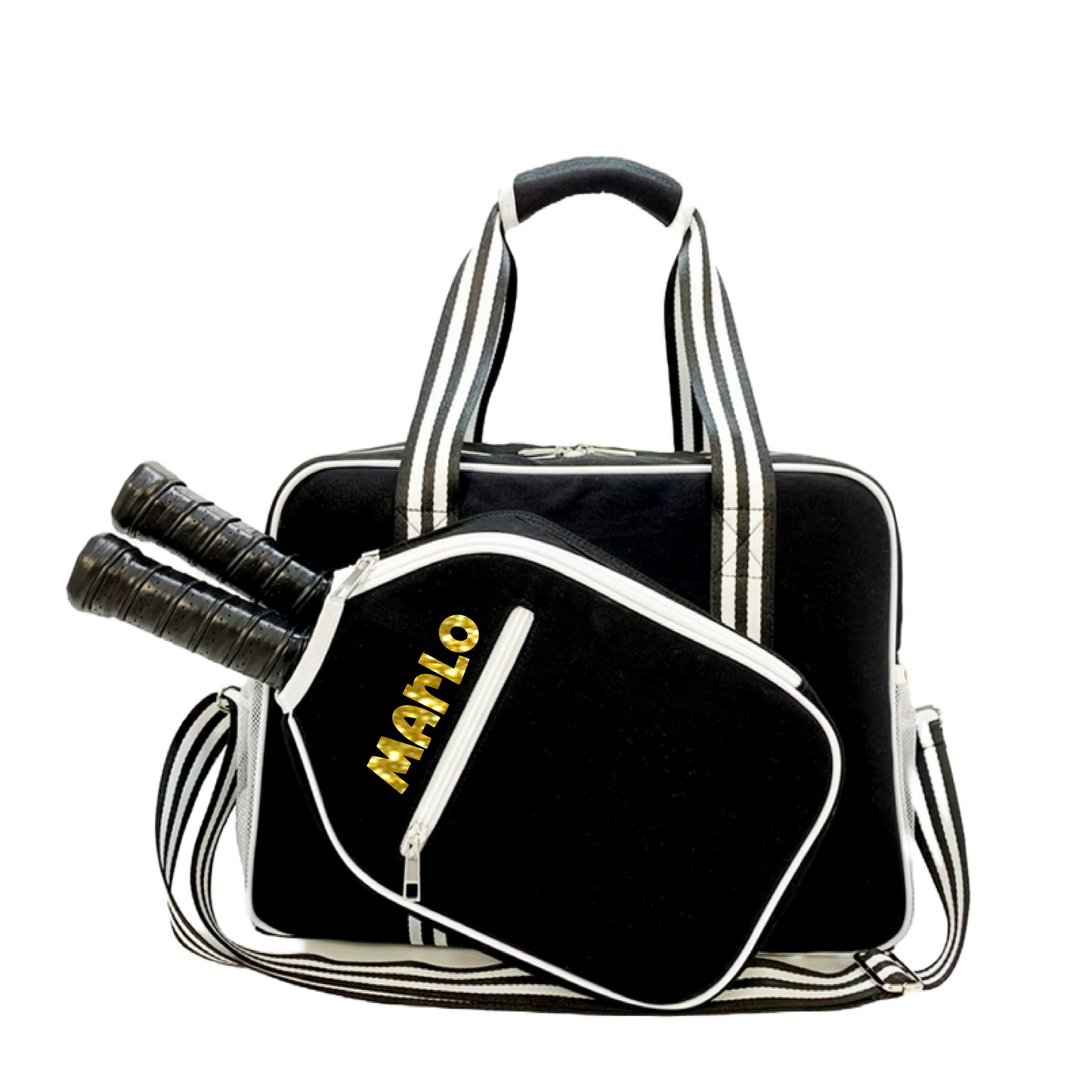"Nightshade" Black with White Trim Pickleball Bag (Free Customization) | Pickleball Sports Bag | Medium Size Court Bag