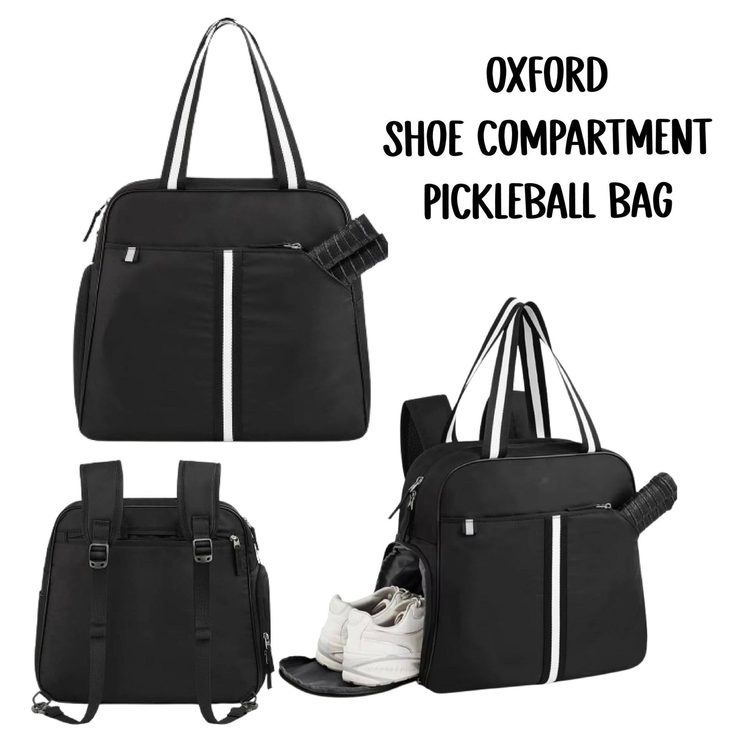"Oxford" Black Pickleball Bag (Free Customization) | Pickleball Sports Bag | Medium Size Court Bag