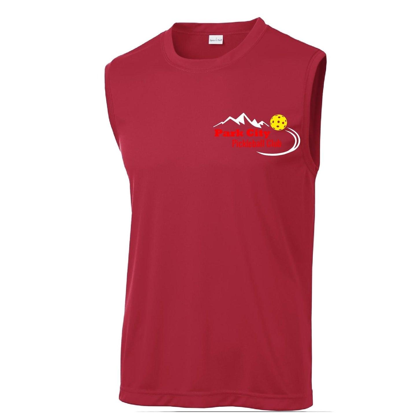 Park City Pickleball Club (Red Words) Customizable | Men's Sleeveess Atheletic Performance T-Shirt | 100% Polyester