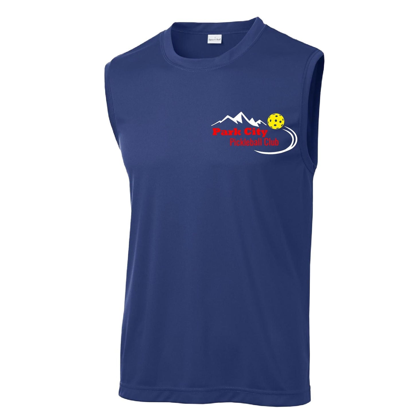 Park City Pickleball Club (Red Words) Customizable | Men's Sleeveess Atheletic Performance T-Shirt | 100% Polyester