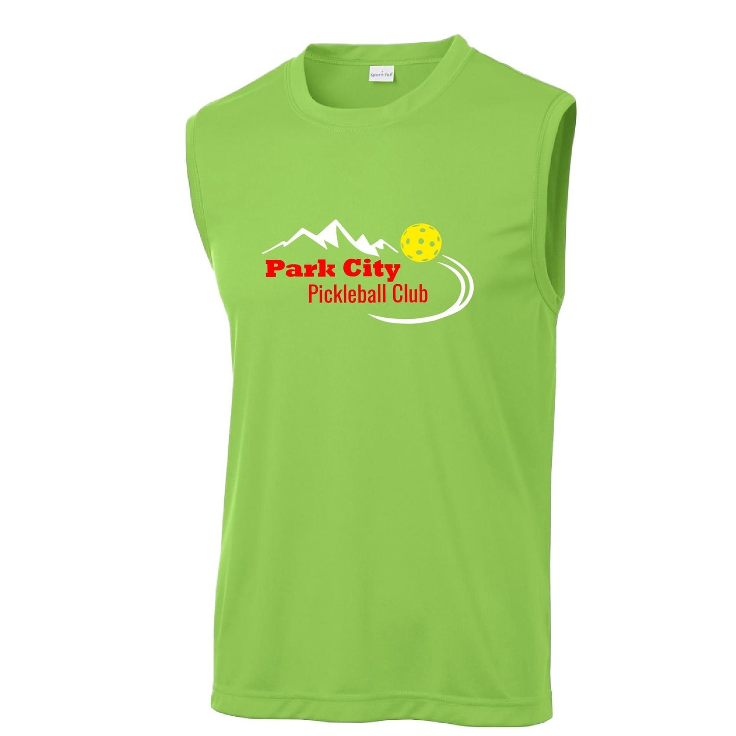 Park City Pickleball Club (Red Words) Customizable | Men's Sleeveess Atheletic Performance T-Shirt | 100% Polyester