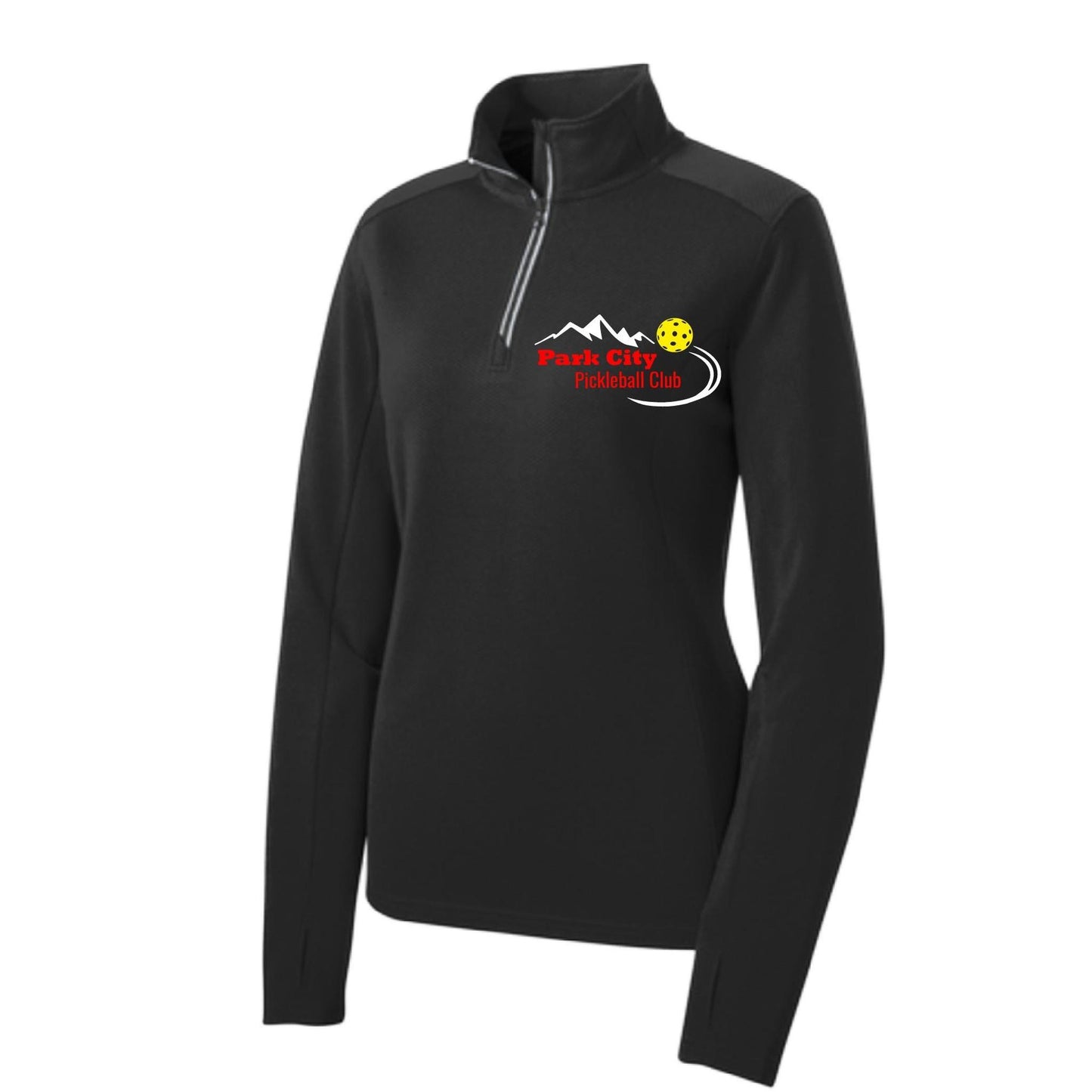 Park City Pickleball Club Red Words (Customizable) | Women's 1/4 Zip Pullover Athletic Performance Shirt | 100% Polyester