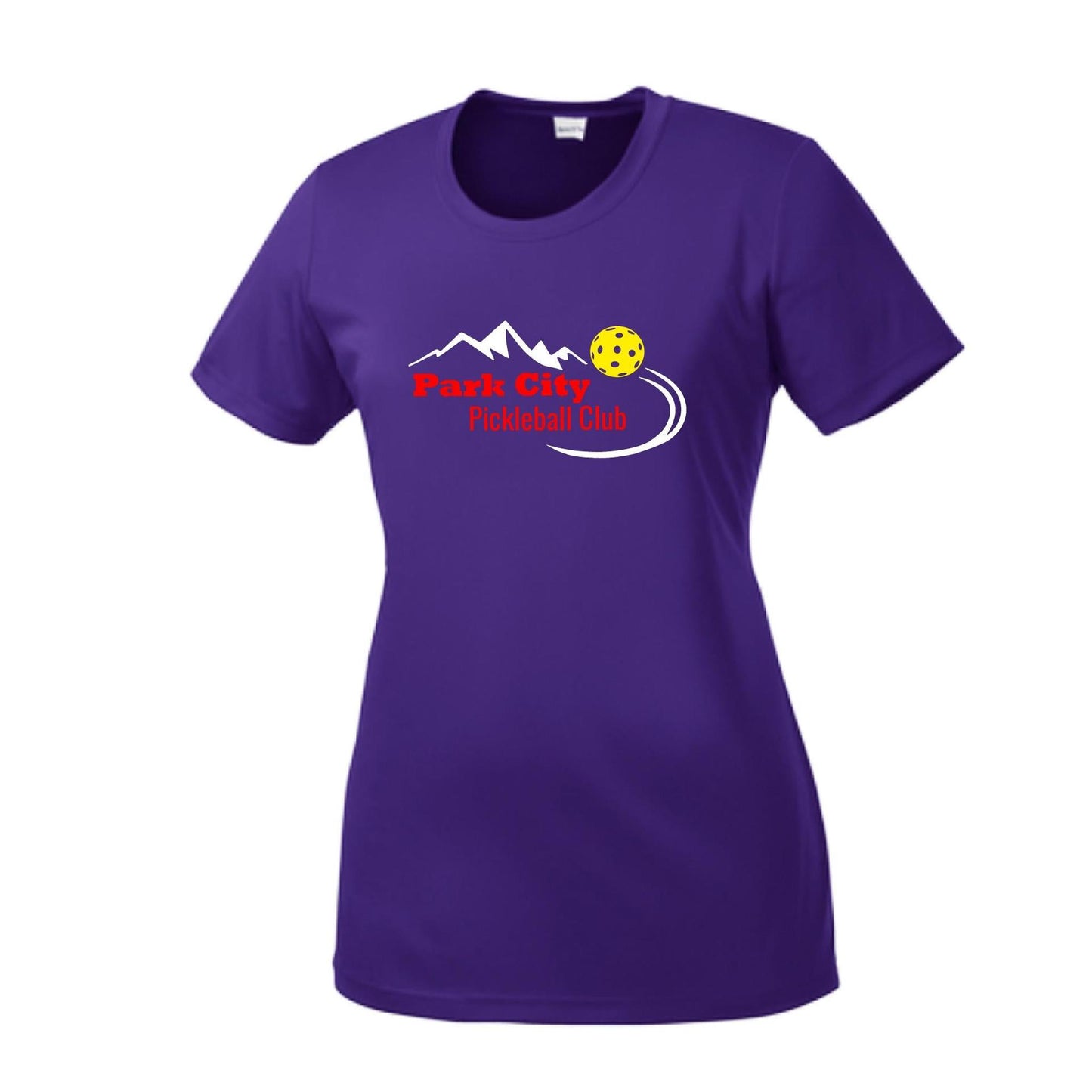 Park City Pickleball Club (Red Words) Customizable | Women’s Short Sleeve Crewneck Pickleball Performance T-Shirts | 100% Polyester
