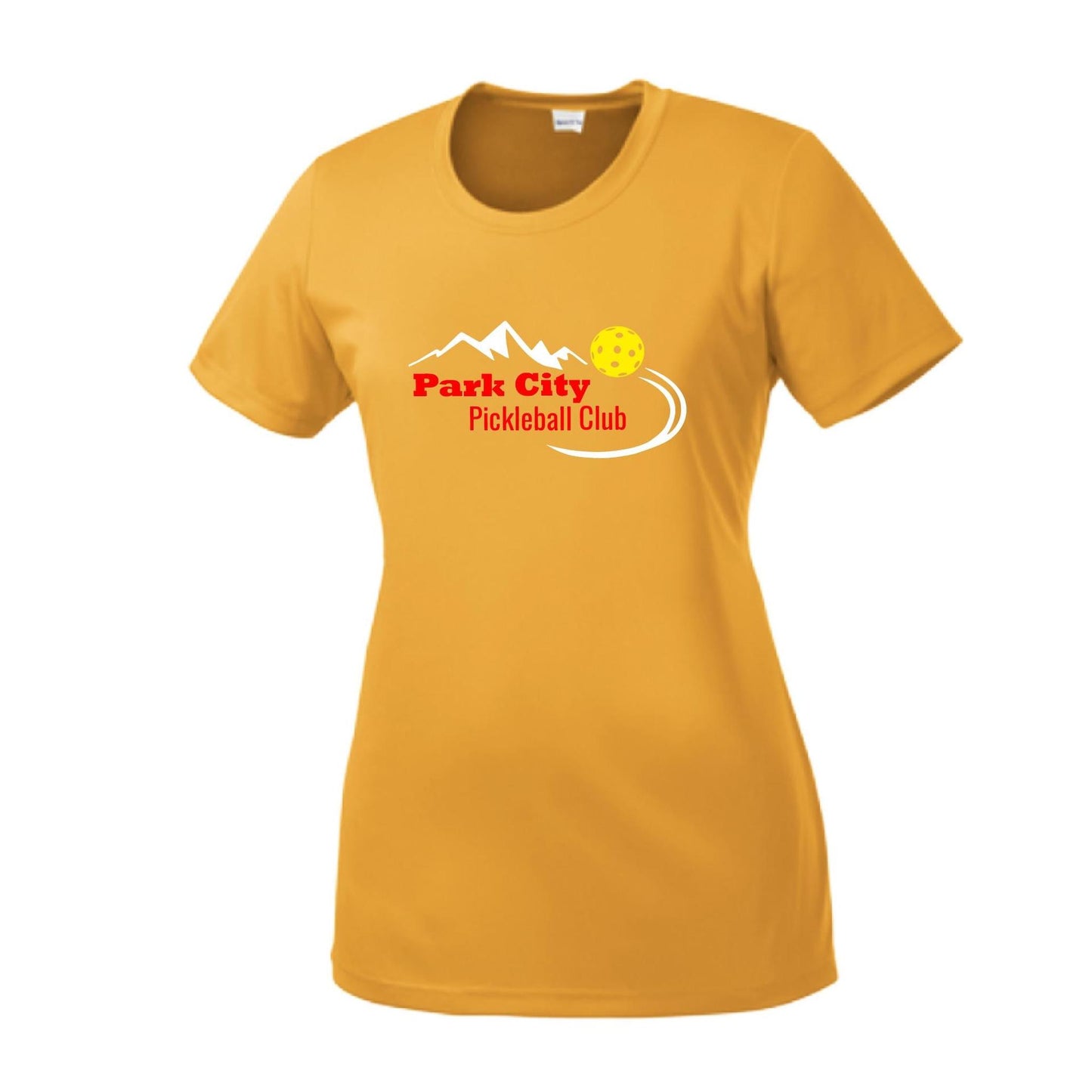 Park City Pickleball Club (Red Words) Customizable | Women’s Short Sleeve Crewneck Pickleball Performance T-Shirts | 100% Polyester