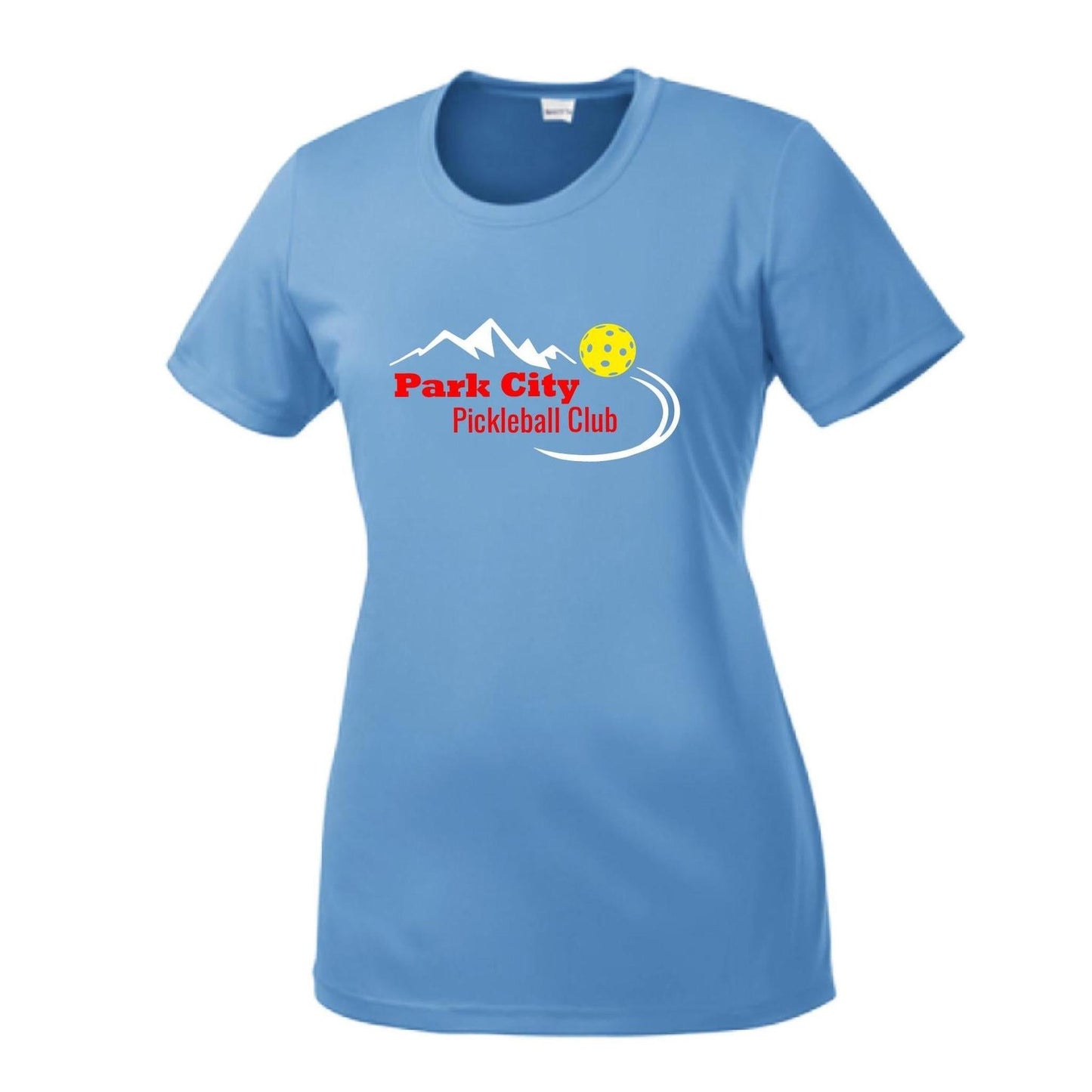 Park City Pickleball Club (Red Words) Customizable | Women’s Short Sleeve Crewneck Pickleball Performance T-Shirts | 100% Polyester