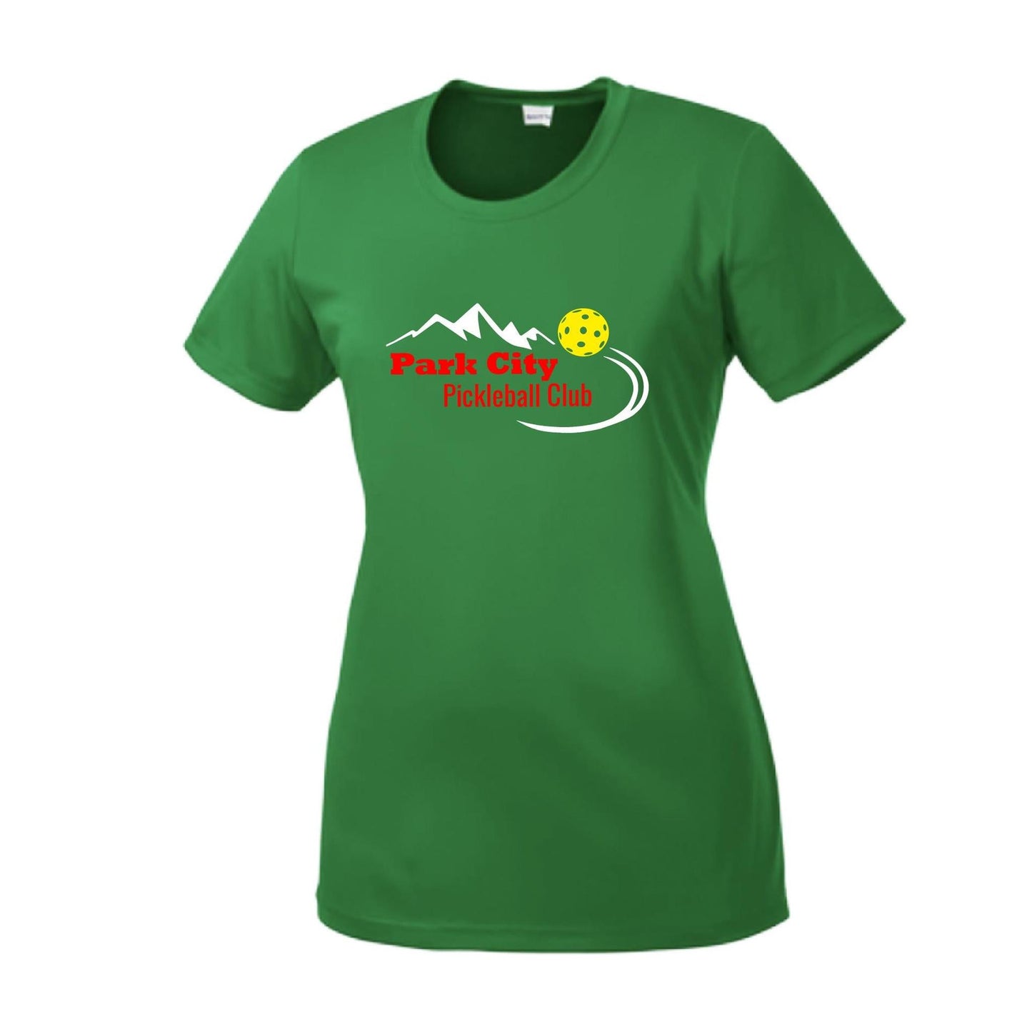 Park City Pickleball Club (Red Words) Customizable | Women’s Short Sleeve Crewneck Pickleball Performance T-Shirts | 100% Polyester