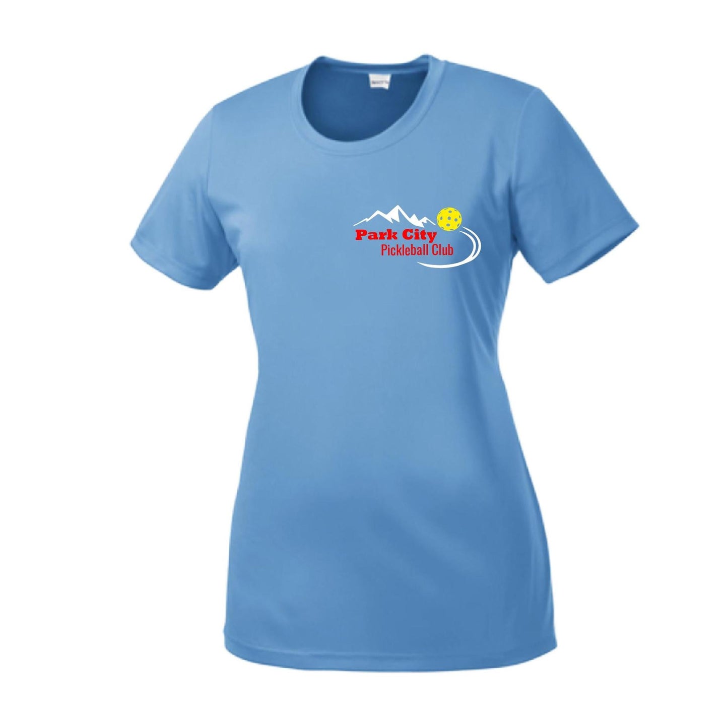 Park City Pickleball Club (Red Words) Customizable | Women’s Short Sleeve Crewneck Pickleball Performance T-Shirts | 100% Polyester