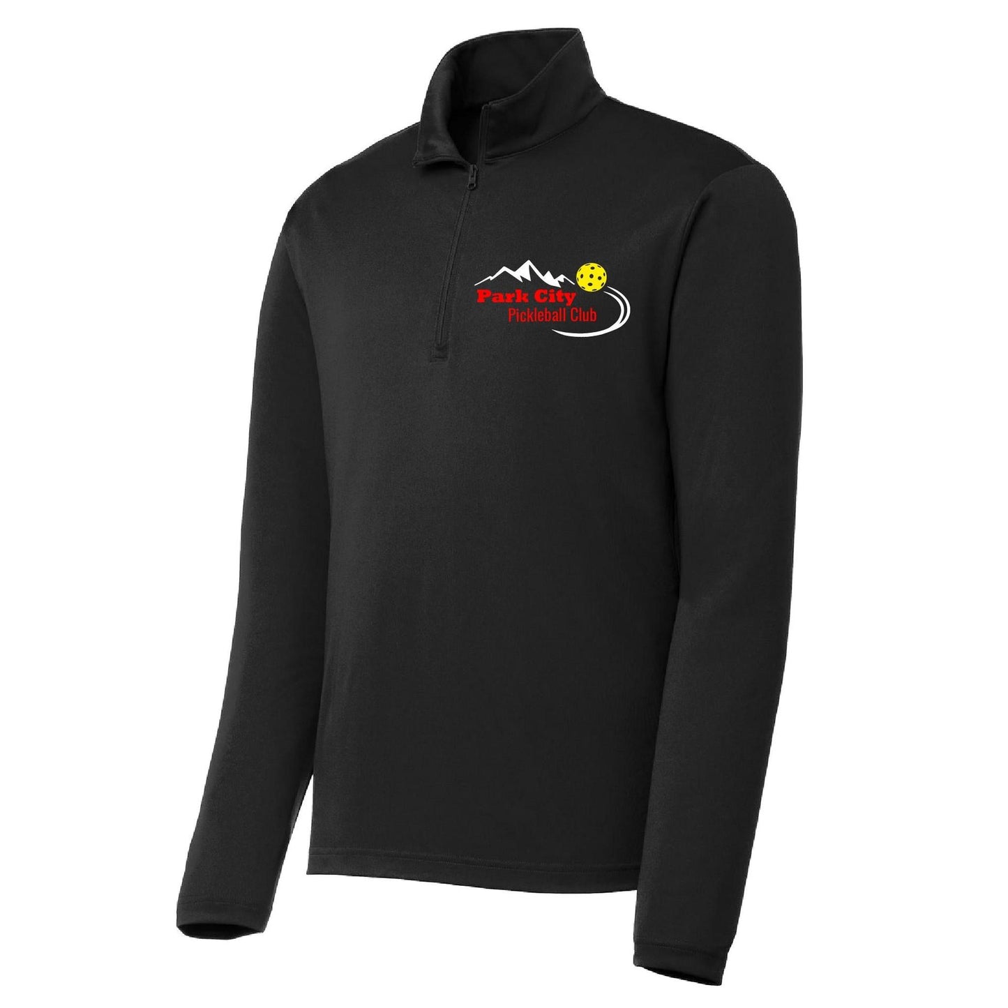Park City Pickleball Club (Red Words) | Men's 1/4 Zip Long Sleeve Pullover Athletic Performance Shirt | 100% Polyester