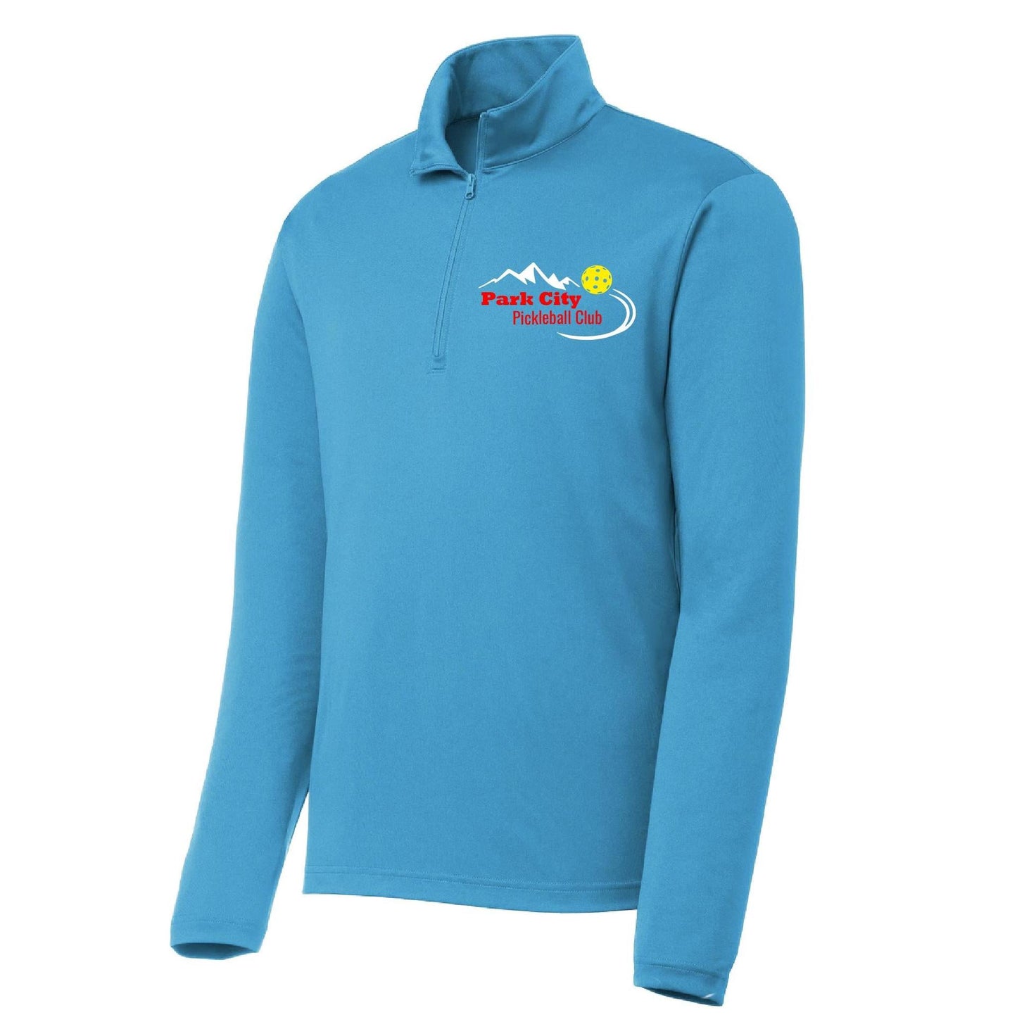 Park City Pickleball Club (Red Words) | Men's 1/4 Zip Long Sleeve Pullover Athletic Performance Shirt | 100% Polyester