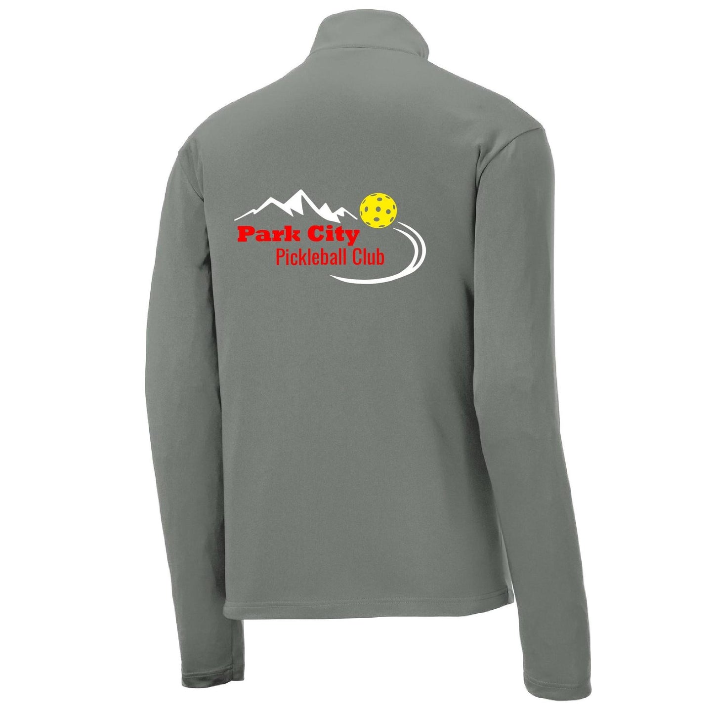 Park City Pickleball Club (Red Words) | Men's 1/4 Zip Long Sleeve Pullover Athletic Performance Shirt | 100% Polyester