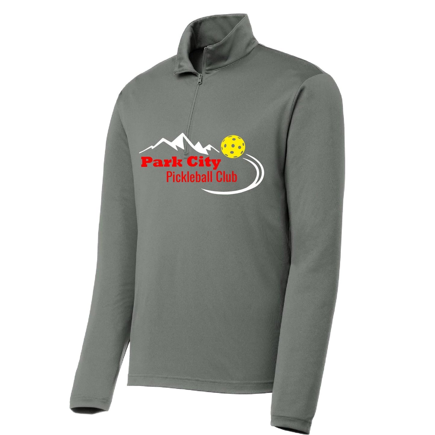 Park City Pickleball Club (Red Words) | Men's 1/4 Zip Long Sleeve Pullover Athletic Performance Shirt | 100% Polyester