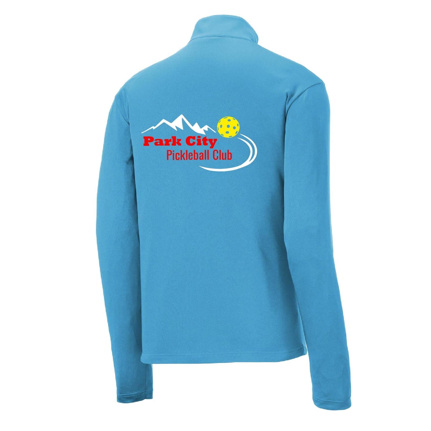 Park City Pickleball Club (Red Words) | Men's 1/4 Zip Long Sleeve Pullover Athletic Performance Shirt | 100% Polyester