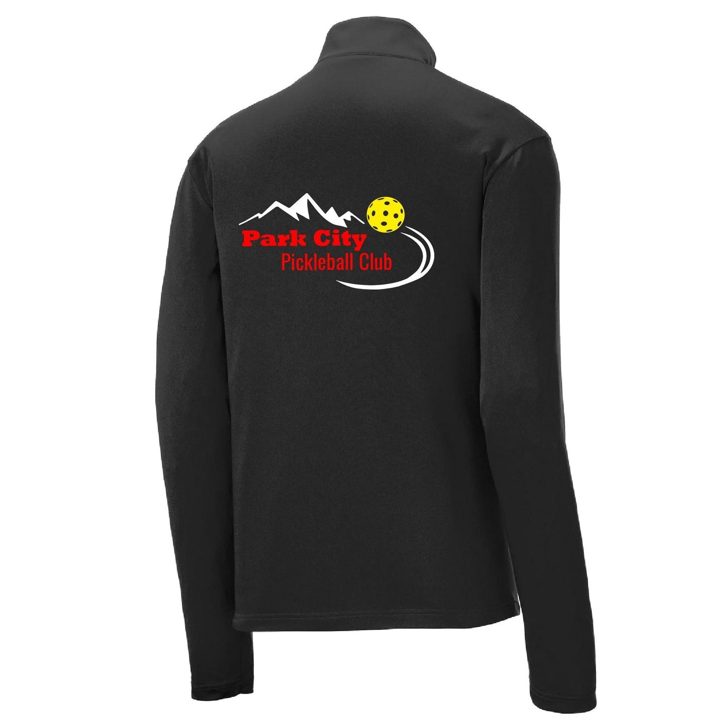 Park City Pickleball Club (Red Words) | Men's 1/4 Zip Long Sleeve Pullover Athletic Performance Shirt | 100% Polyester