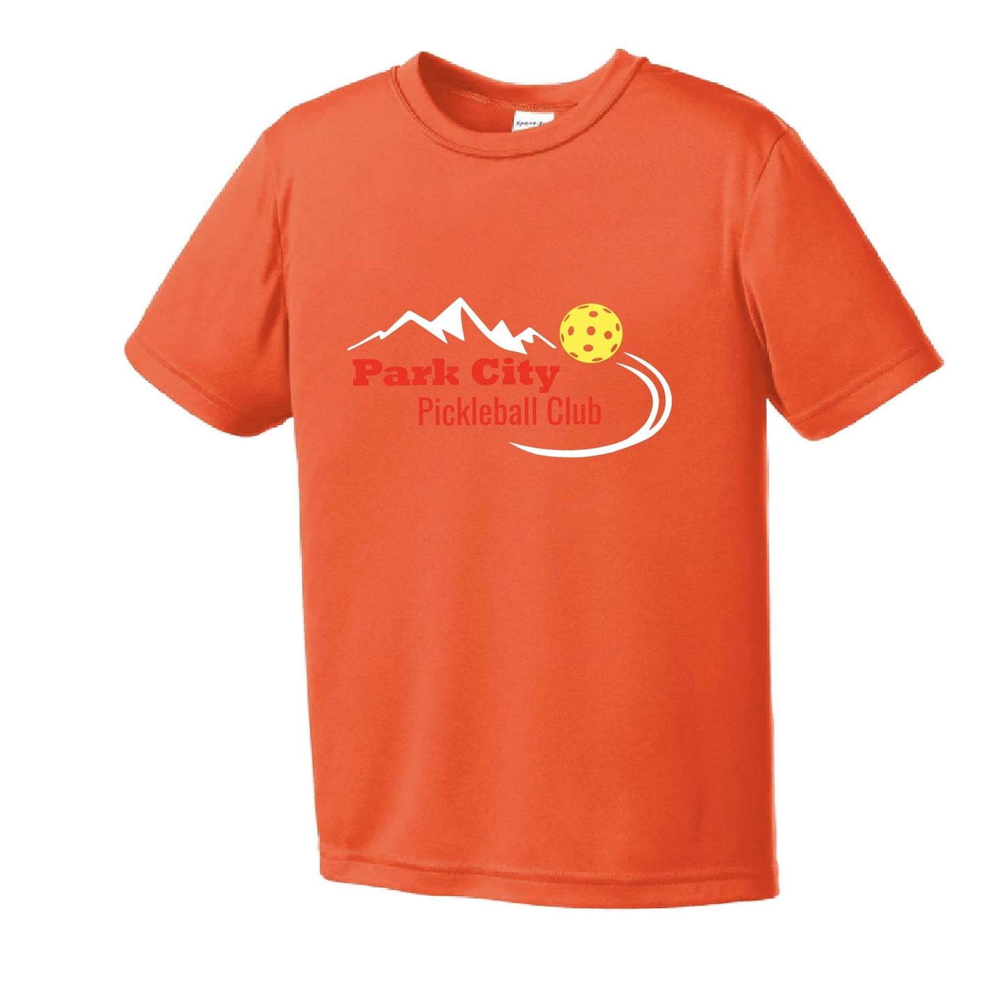 Park City Pickleball Club (Red Words) | Youth Short Sleeve Pickleball Performance T-Shirts | 100% Polyester