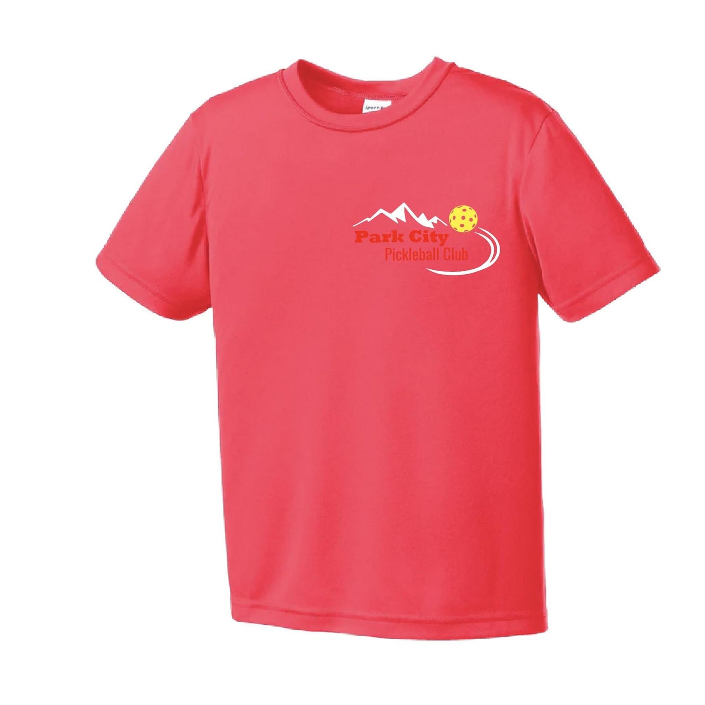 Park City Pickleball Club (Red Words) | Youth Short Sleeve Pickleball Performance T-Shirts | 100% Polyester