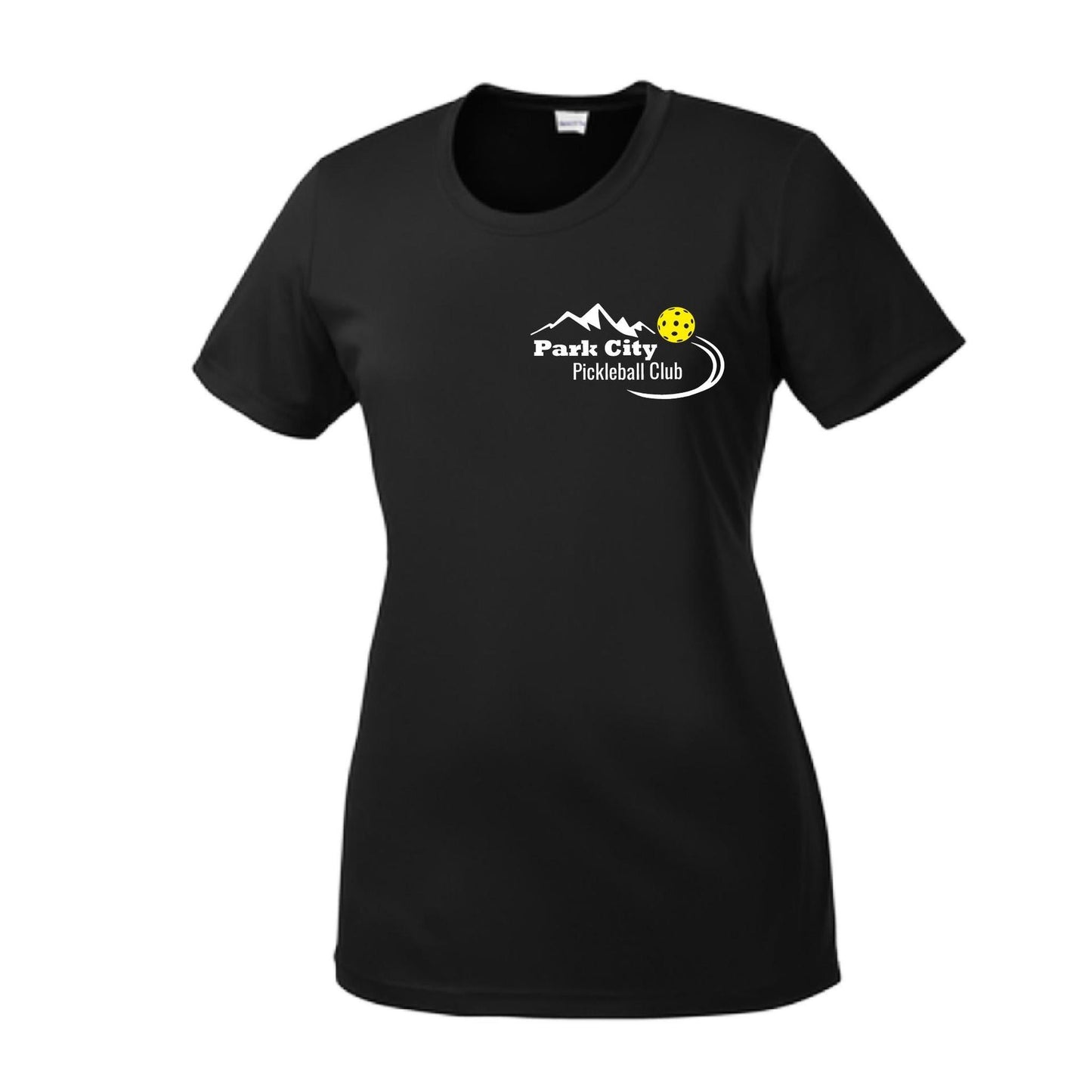 Park City Pickleball Club (White Words) Customizable | Women’s Short Sleeve Crewneck Pickleball Performance T-Shirts | 100% Polyester