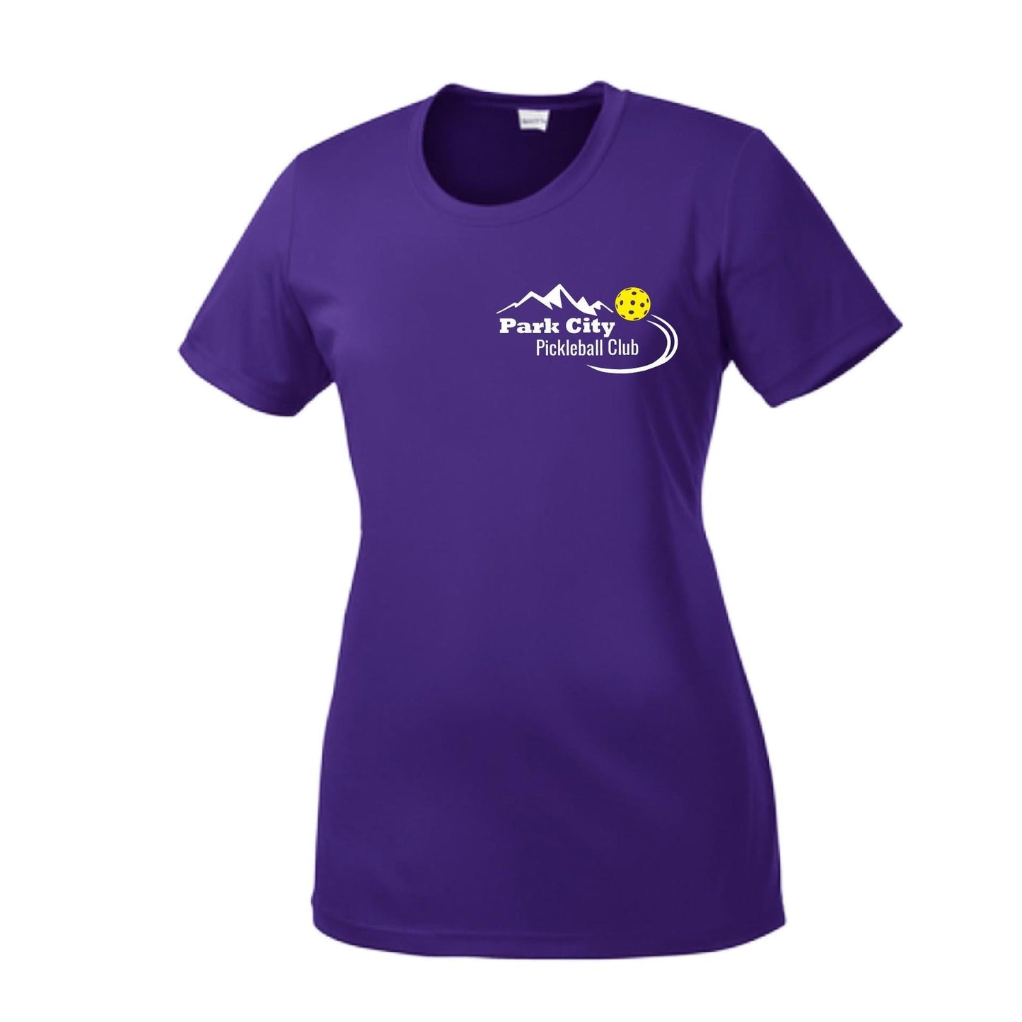 Park City Pickleball Club (White Words) Customizable | Women’s Short Sleeve Crewneck Pickleball Performance T-Shirts | 100% Polyester