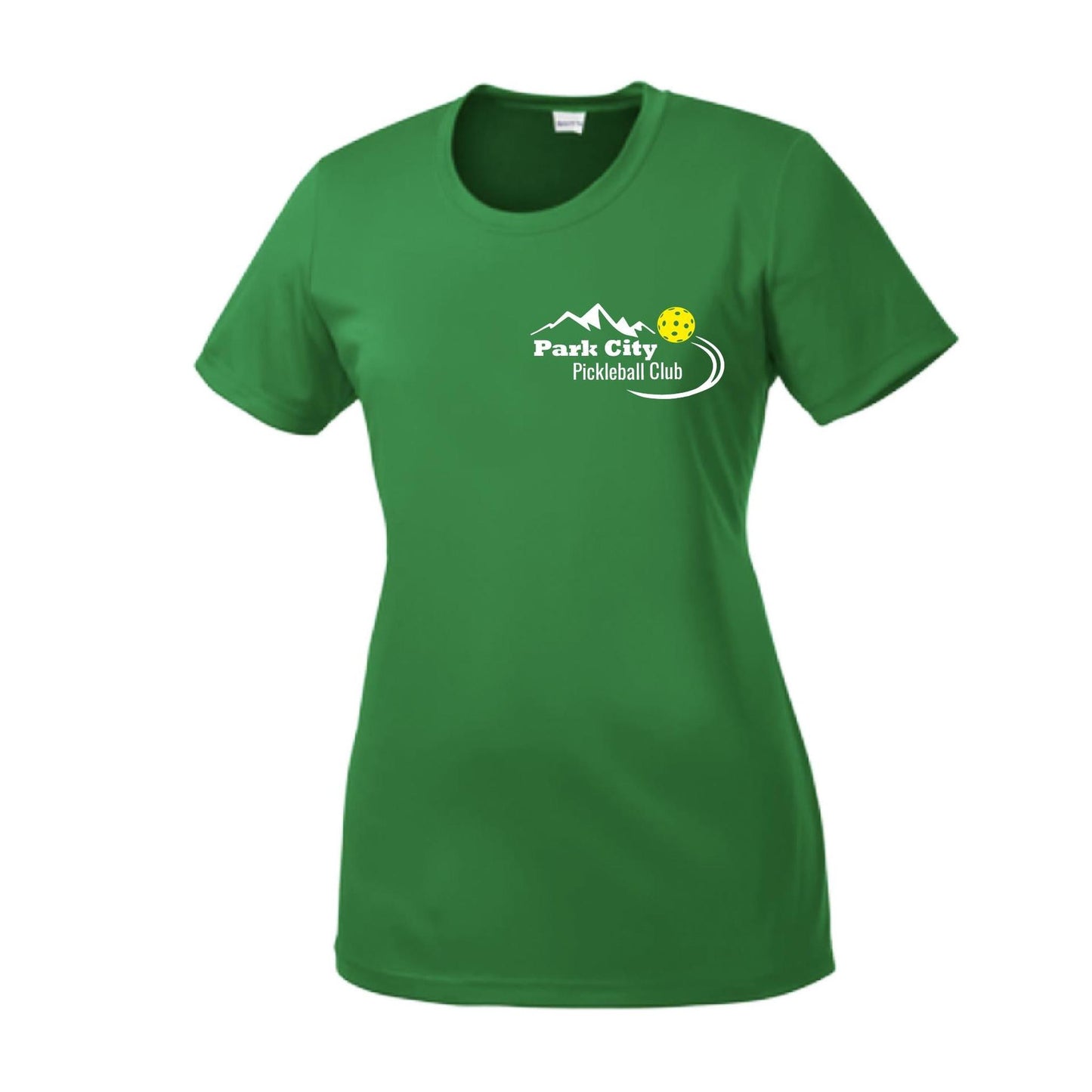Park City Pickleball Club (White Words) Customizable | Women’s Short Sleeve Crewneck Pickleball Performance T-Shirts | 100% Polyester