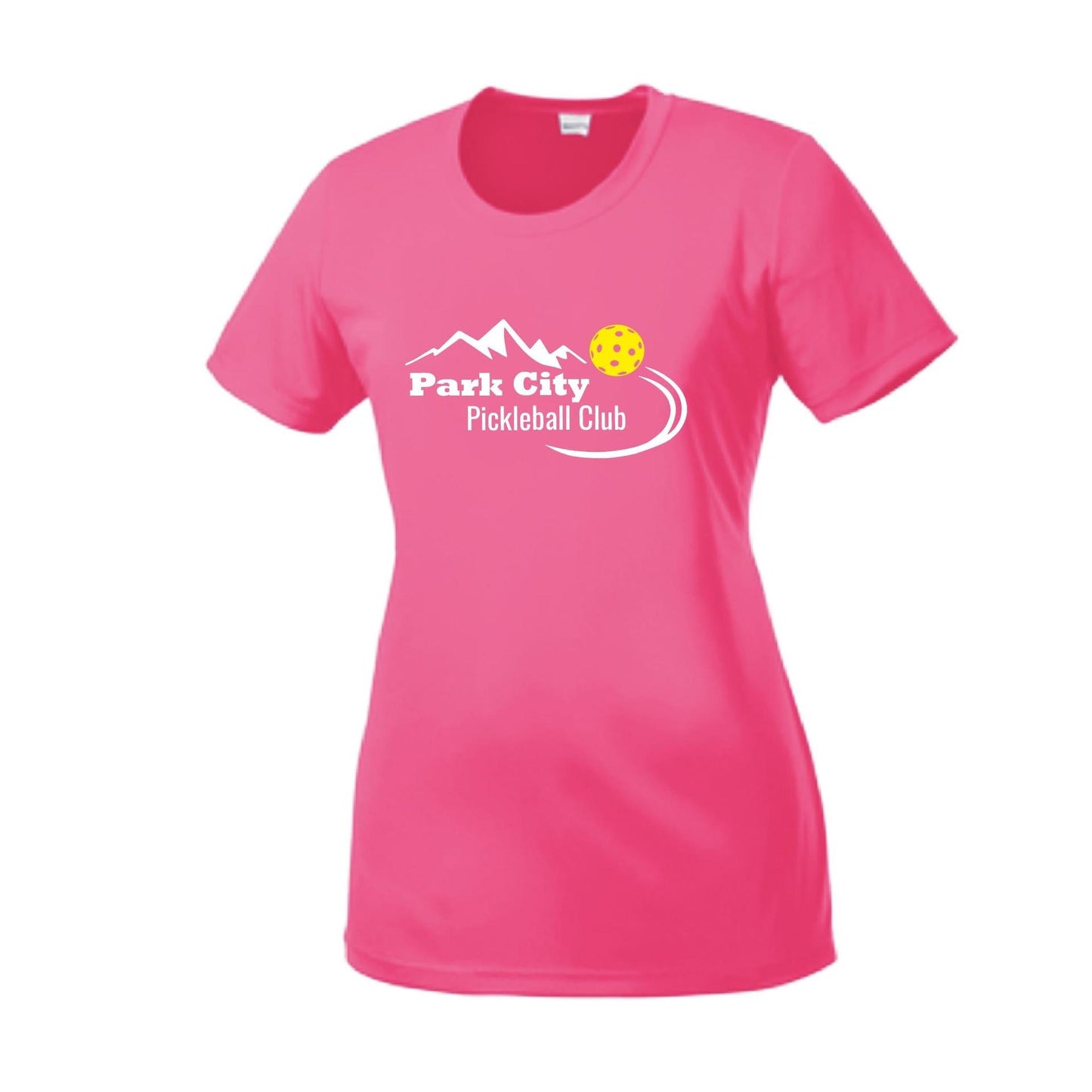 Park City Pickleball Club (White Words) Customizable | Women’s Short Sleeve Crewneck Pickleball Performance T-Shirts | 100% Polyester