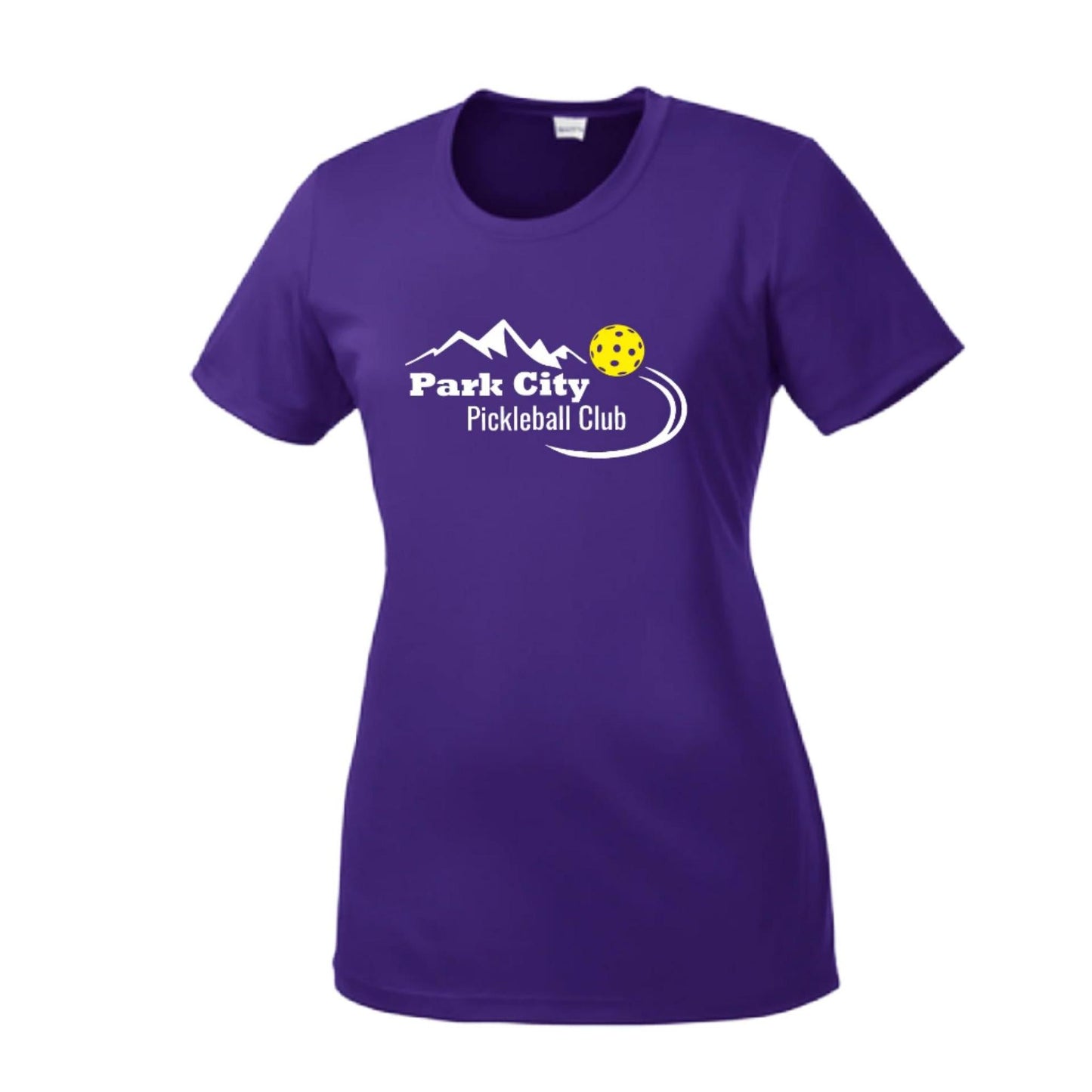 Park City Pickleball Club (White Words) Customizable | Women’s Short Sleeve Crewneck Pickleball Performance T-Shirts | 100% Polyester
