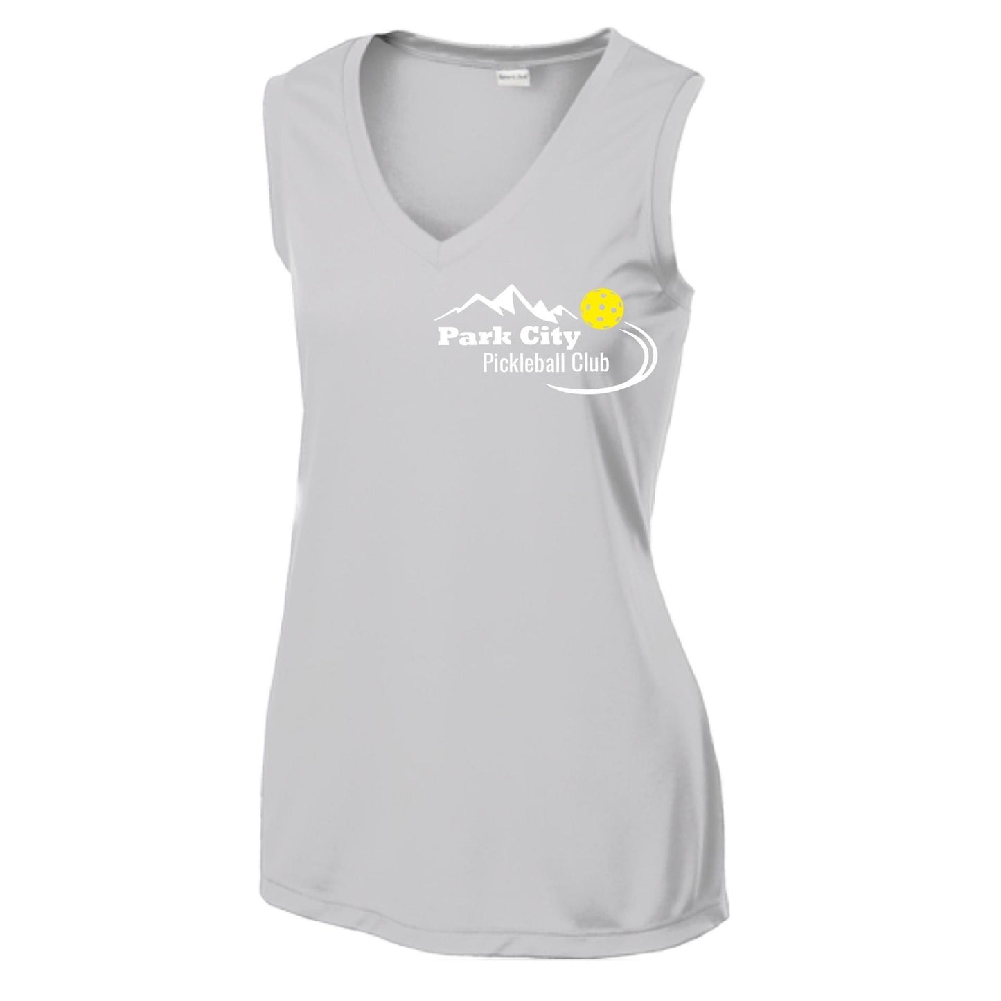 Park City Pickleball Club (White Words) Customizable | Women’s Sleeveless Athletic Performance T-Shirt | 100% Polyester