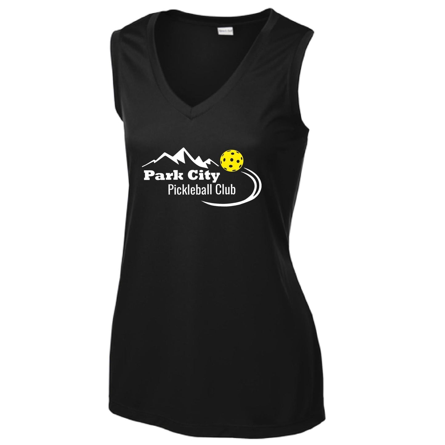 Park City Pickleball Club (White Words) Customizable | Women’s Sleeveless Athletic Performance T-Shirt | 100% Polyester