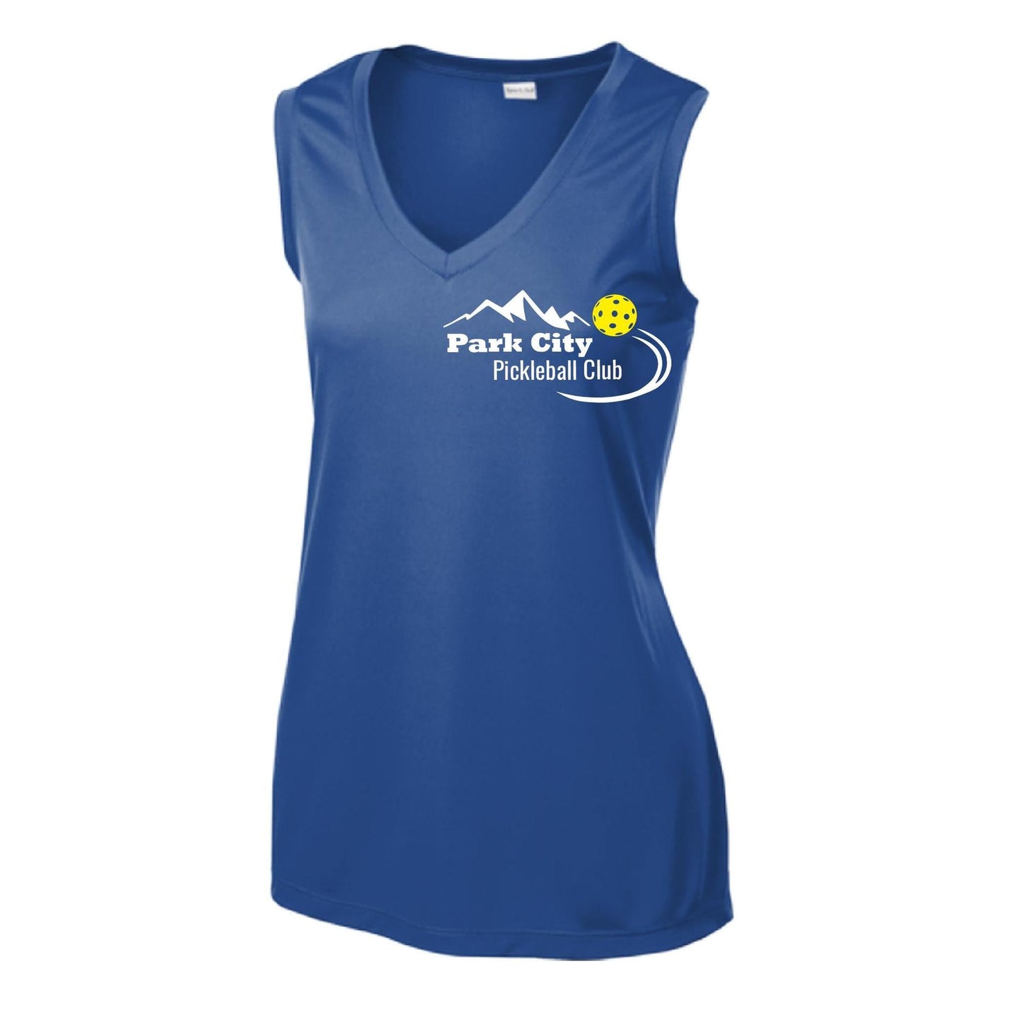 Park City Pickleball Club (White Words) Customizable | Women’s Sleeveless Athletic Performance T-Shirt | 100% Polyester