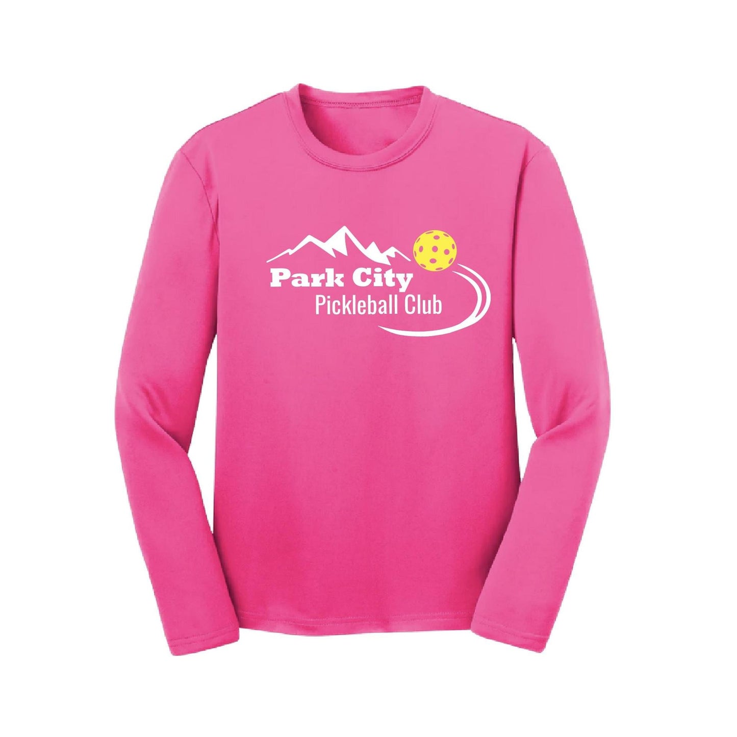 Park City Pickleball Club (White Words) | Youth Long Sleeve Pickleball Performance T-Shirts | 100% Polyester