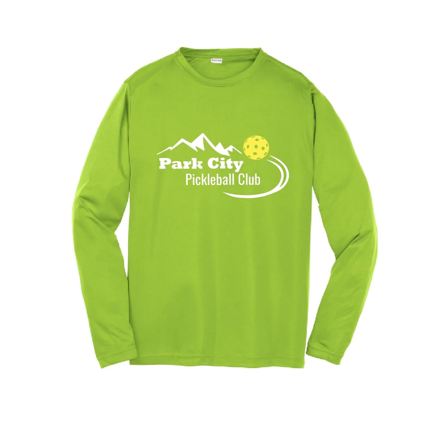 Park City Pickleball Club (White Words) | Youth Long Sleeve Pickleball Performance T-Shirts | 100% Polyester