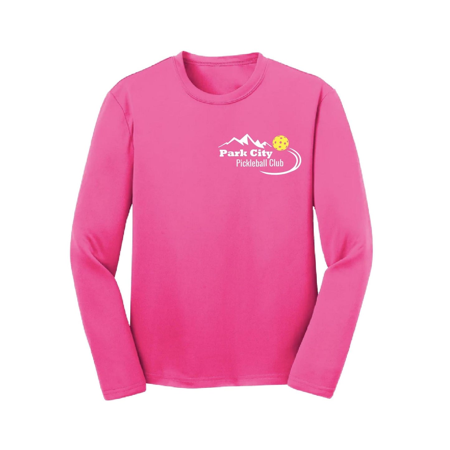 Park City Pickleball Club (White Words) | Youth Long Sleeve Pickleball Performance T-Shirts | 100% Polyester