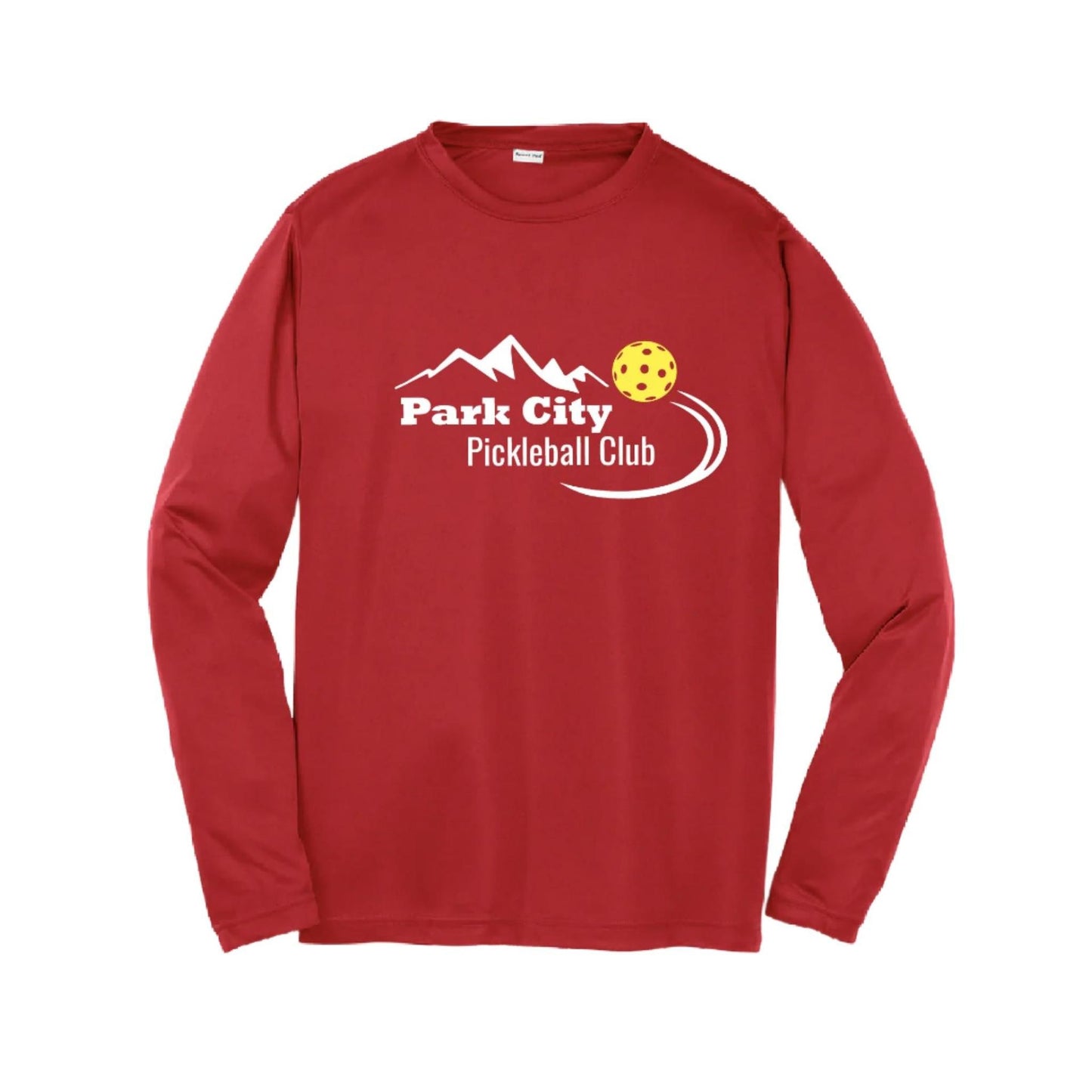 Park City Pickleball Club (White Words) | Youth Long Sleeve Pickleball Performance T-Shirts | 100% Polyester