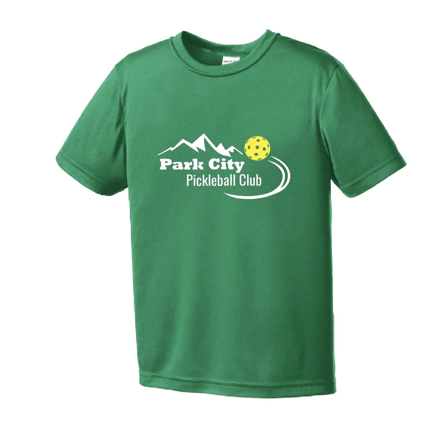 Park City Pickleball Club (White Words) | Youth Short Sleeve Pickleball Performance T-Shirts | 100% Polyester