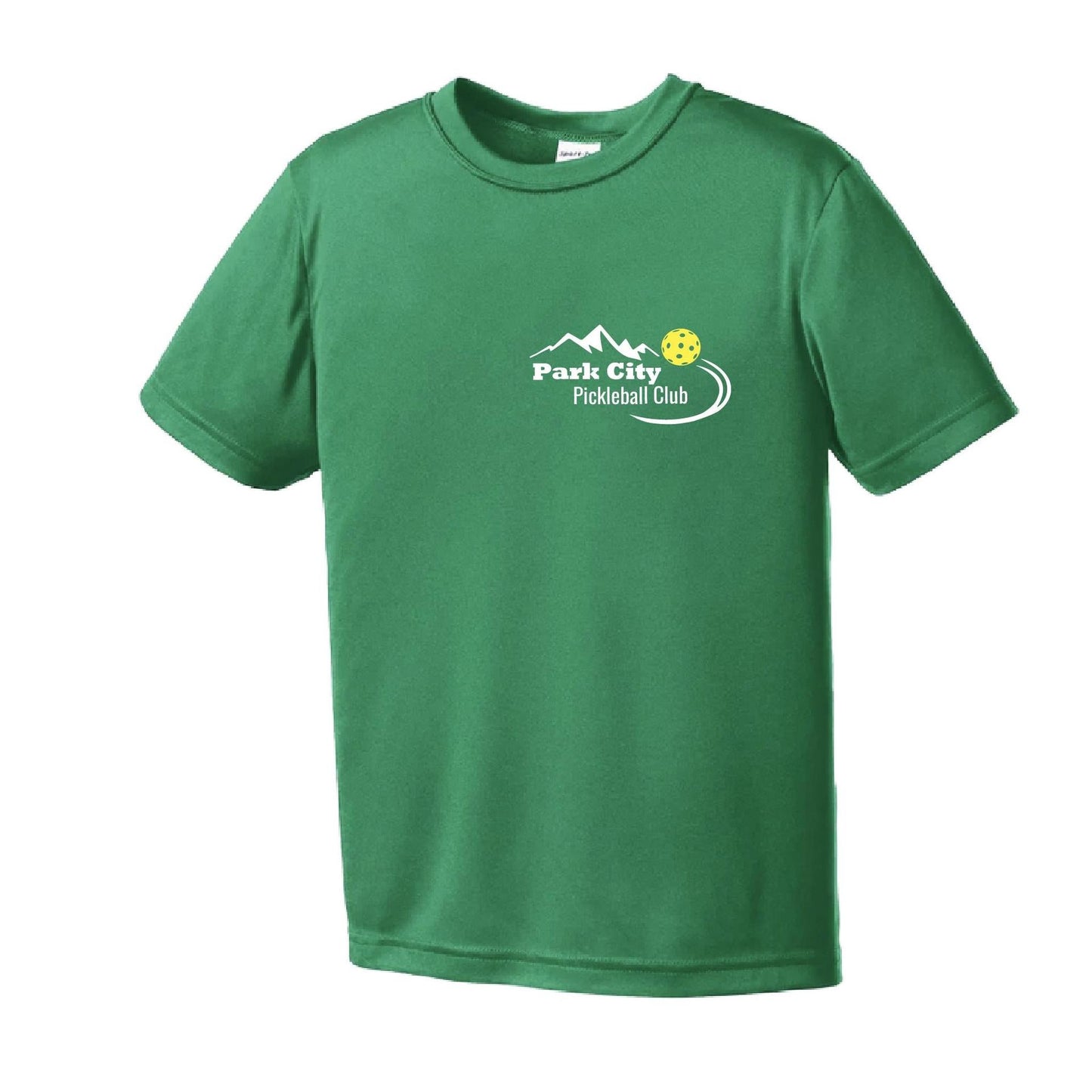 Park City Pickleball Club (White Words) | Youth Short Sleeve Pickleball Performance T-Shirts | 100% Polyester
