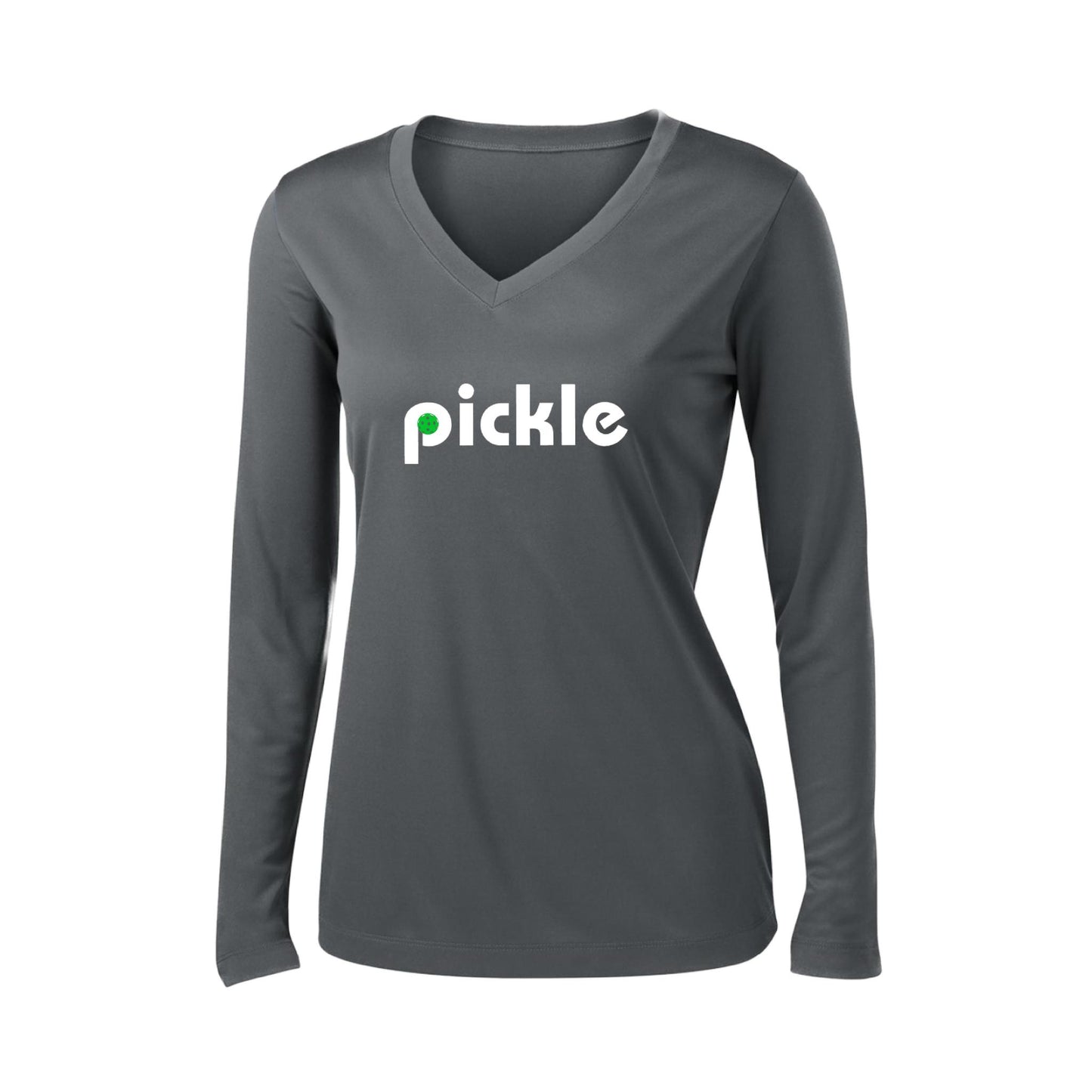 Pickle (Customizable) | Women's Long Sleeve V-Neck Pickleball Performance T-Shirts | 100% Polyester