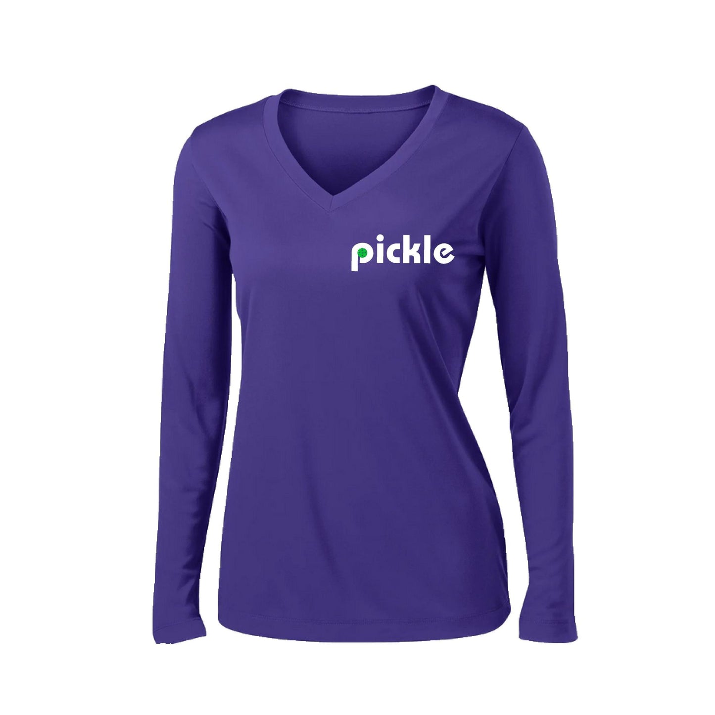 Pickle (Customizable) | Women's Long Sleeve V-Neck Pickleball Performance T-Shirts | 100% Polyester