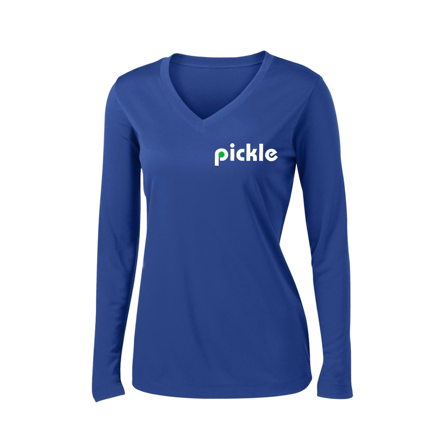 Pickle (Customizable) | Women's Long Sleeve V-Neck Pickleball Performance T-Shirts | 100% Polyester