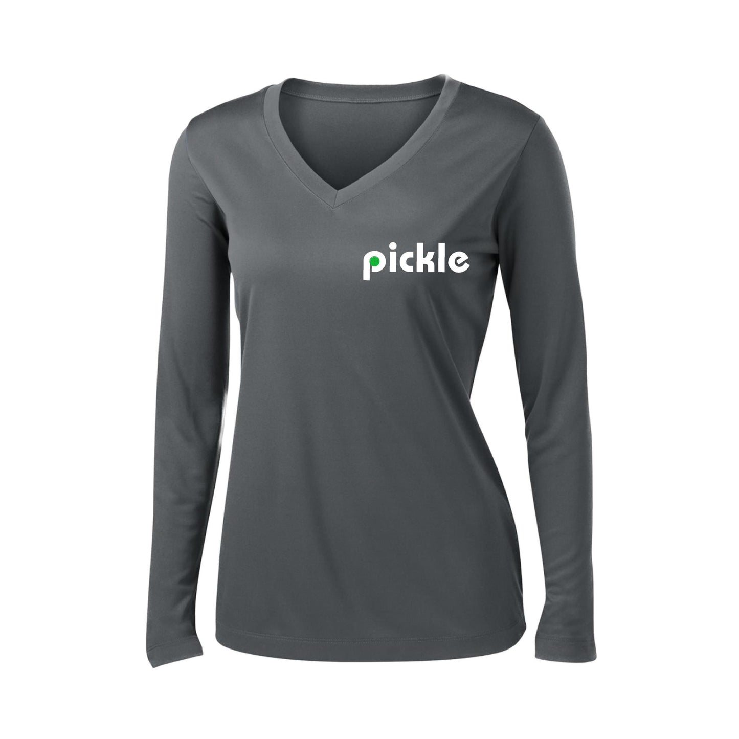 Pickle (Customizable) | Women's Long Sleeve V-Neck Pickleball Performance T-Shirts | 100% Polyester