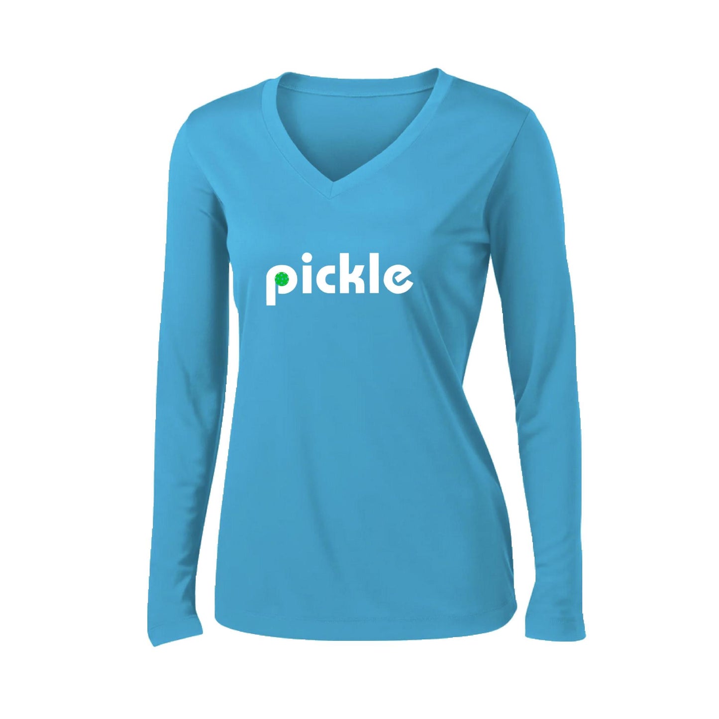 Pickle (Customizable) | Women's Long Sleeve V-Neck Pickleball Performance T-Shirts | 100% Polyester